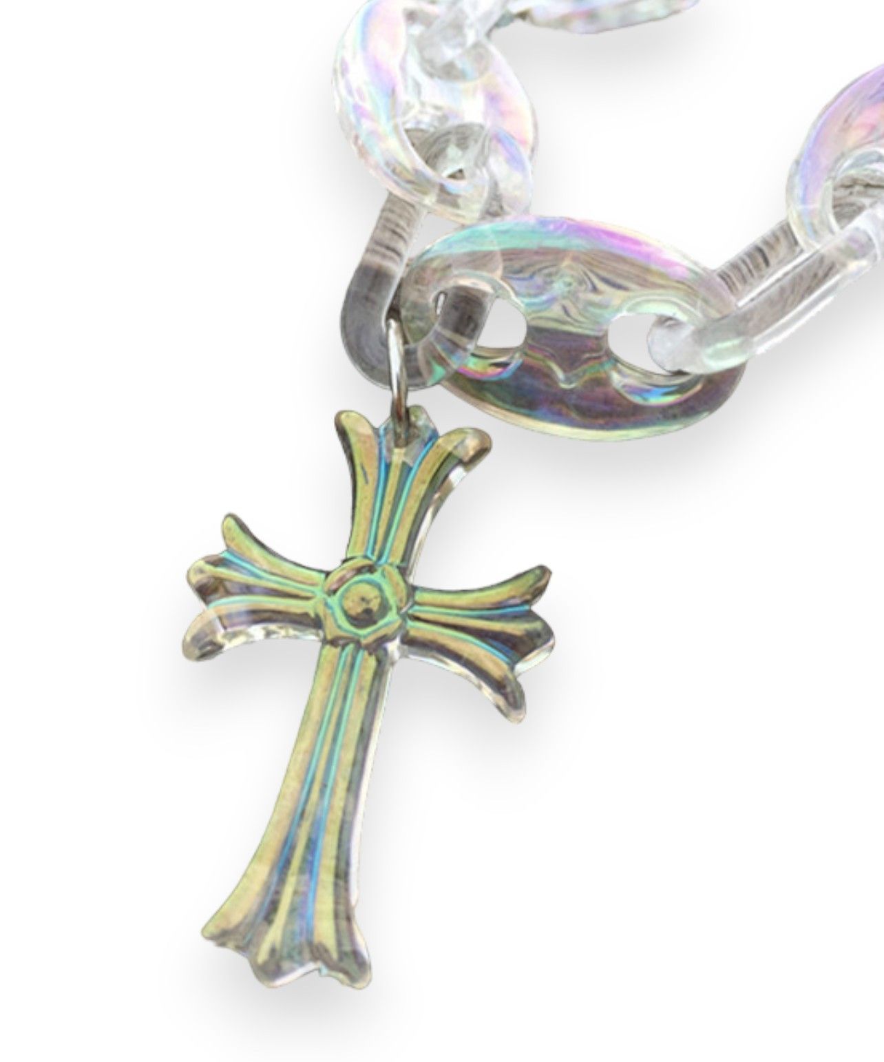 Japanese Brand × Vintage 💎 Chrome Hearts Style Necklace Cross Acrylic Opal Chain Size ONE SIZE - 4 Thumbnail
