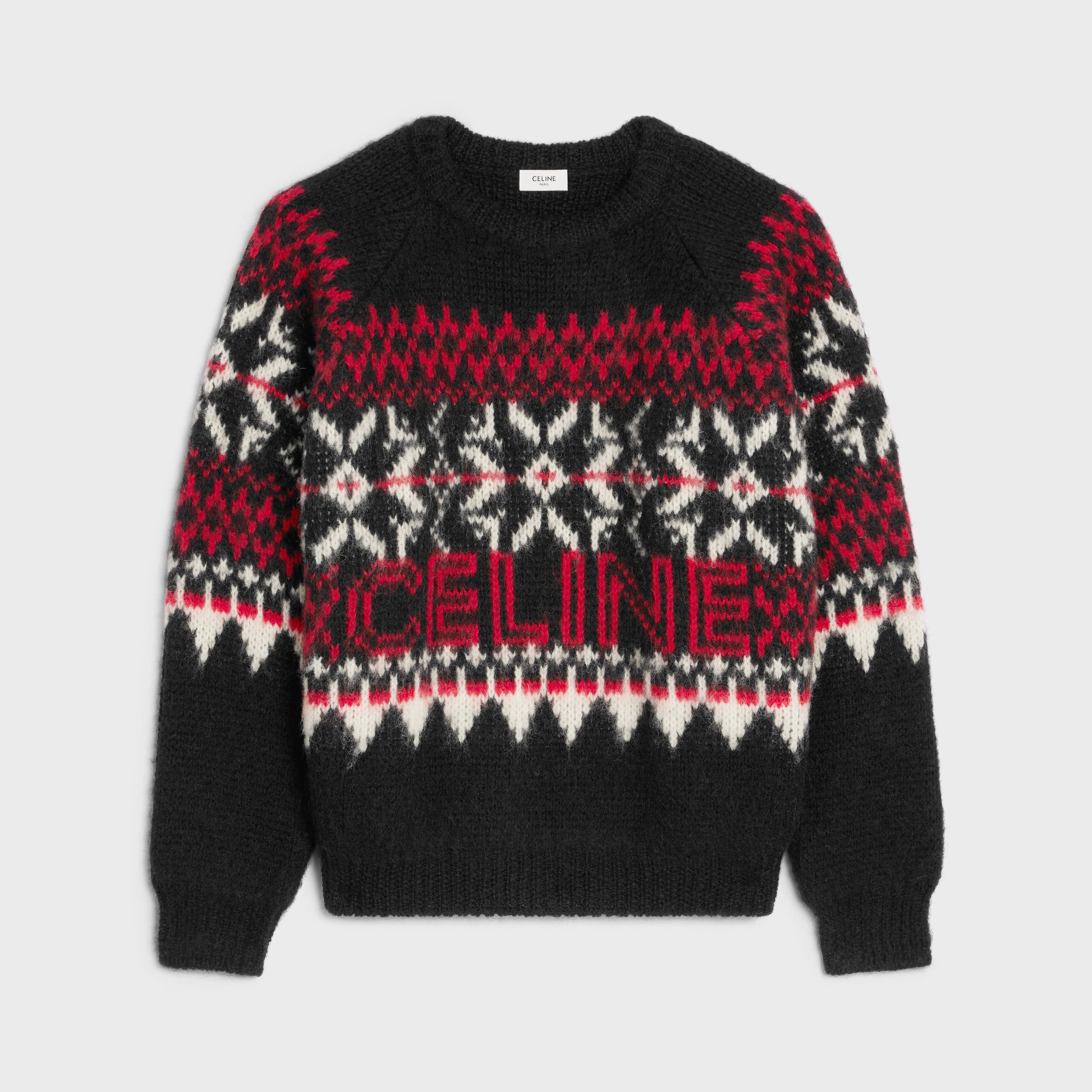 Boxy Crew Neck Sweater - Snowflake Jacquard Wool