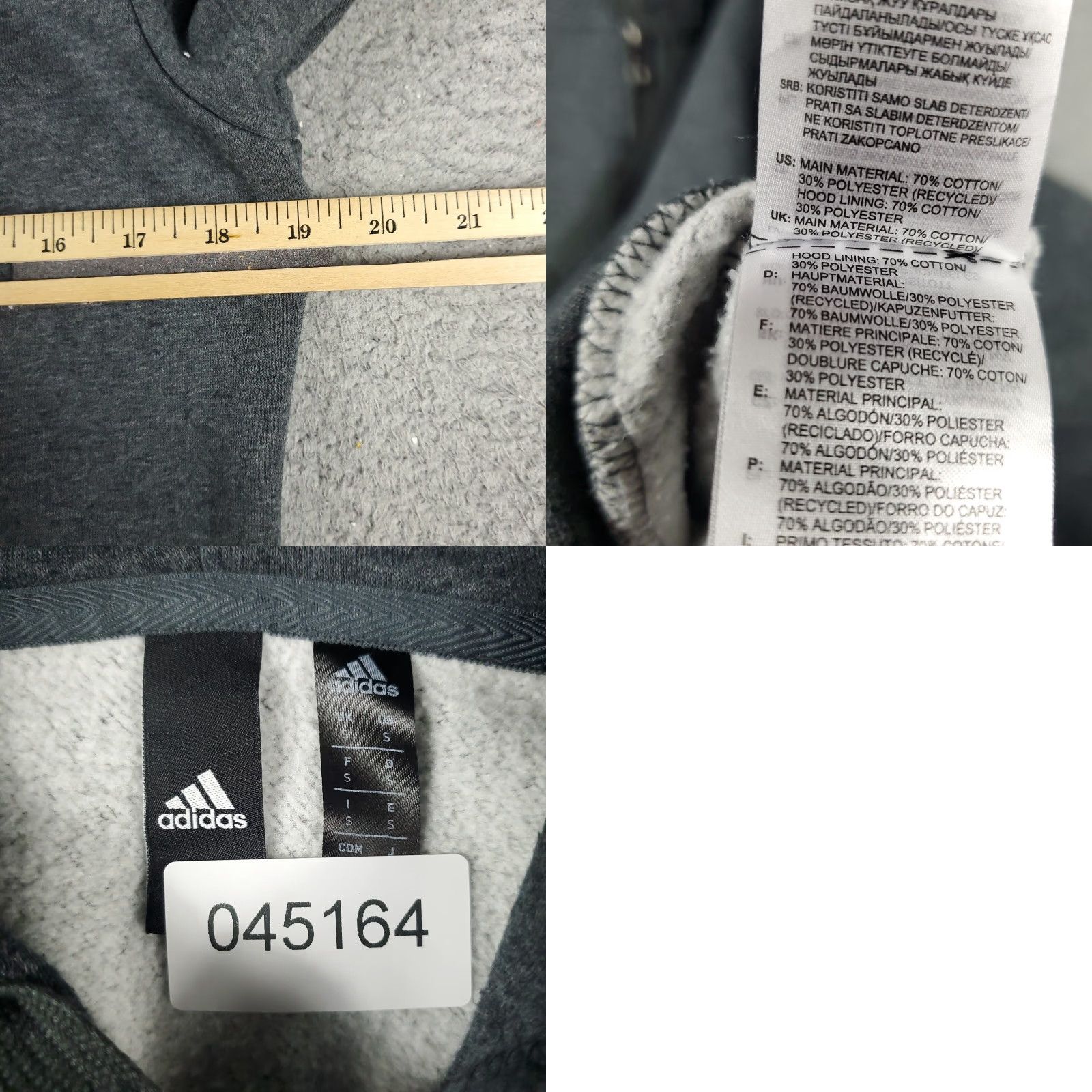 Adidas Adidas Mens Hoodie Full Zip Sweatshirt Gray Size Small Mock Neck Zip Pocket Logo Knit Polyester Cotton Blend Long Sleeve Size US S / EU 44-46 / 1 - 8 Thumbnail