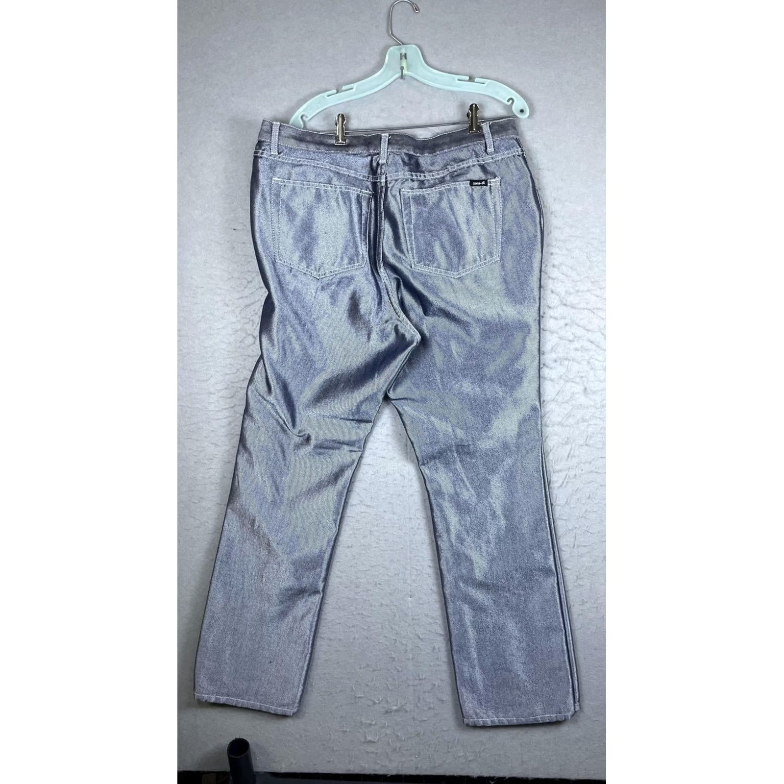 Vintage Zana Di Jeans Womens Silver Straight Leg High Rise Metallic Denim 18 36x29 Size 40" / US 18 - 7 Thumbnail
