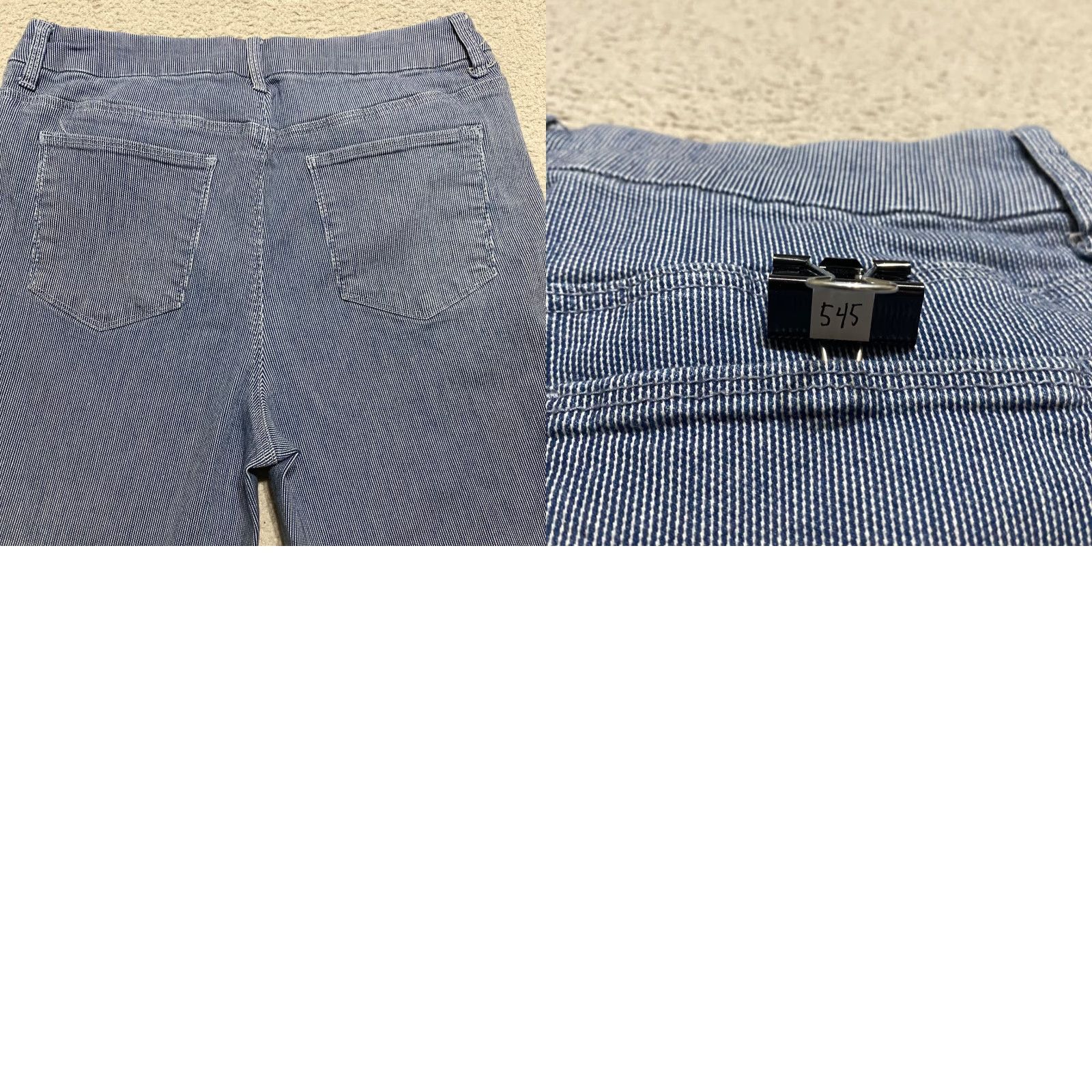 Vintage Chico's Womens Pants Blue Striped Capri High Rise Straight M Adults 29 In Waist Cotton Spandex Comfortable Pockets Casual 20.5 In Inseam Size 29" - 9 Thumbnail