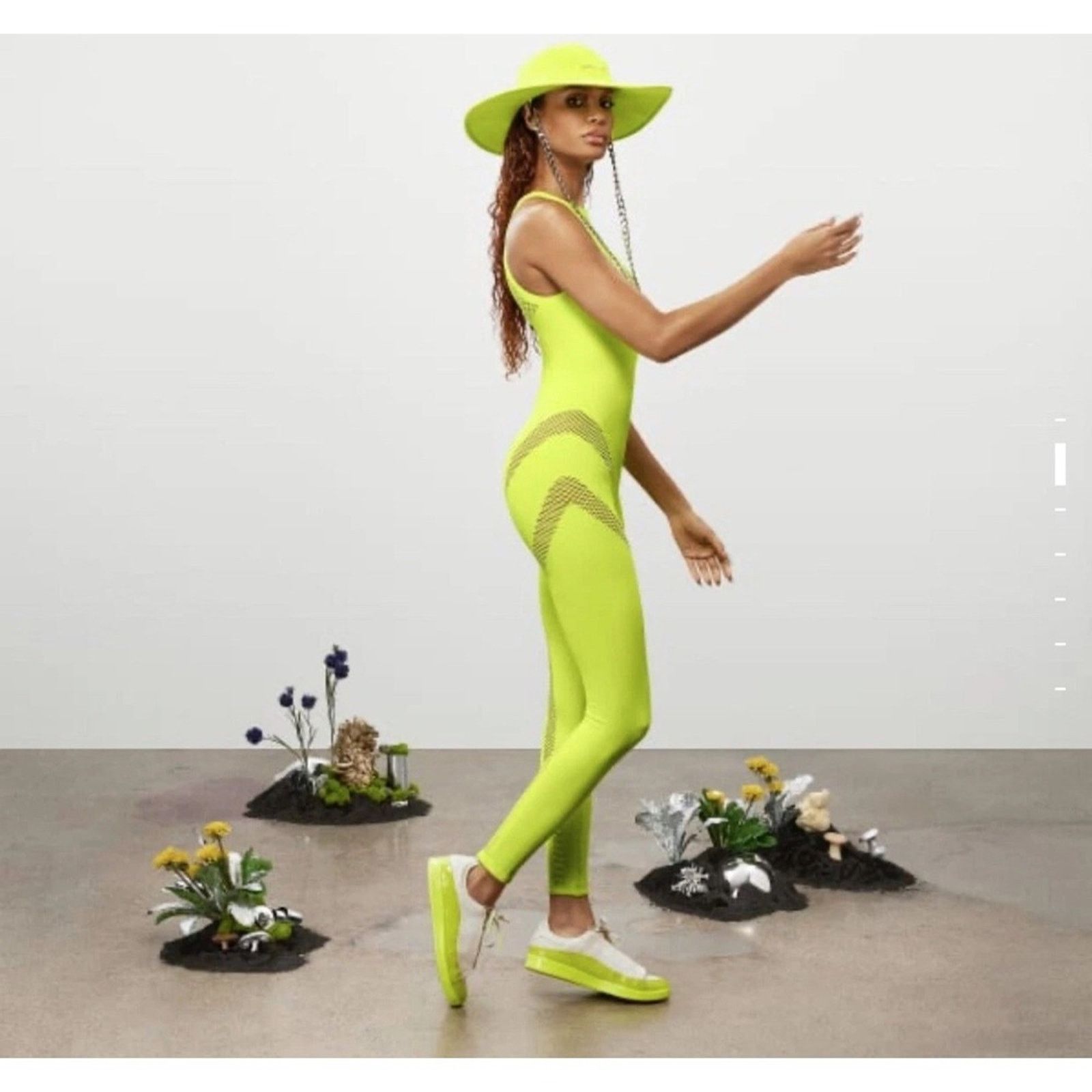 Ivy Park NWT Adidas x Ivy Park L Mesh Knit Catsuit Yellow Jumpsuit Size 34" / US 12 / IT 48 - 6 Thumbnail
