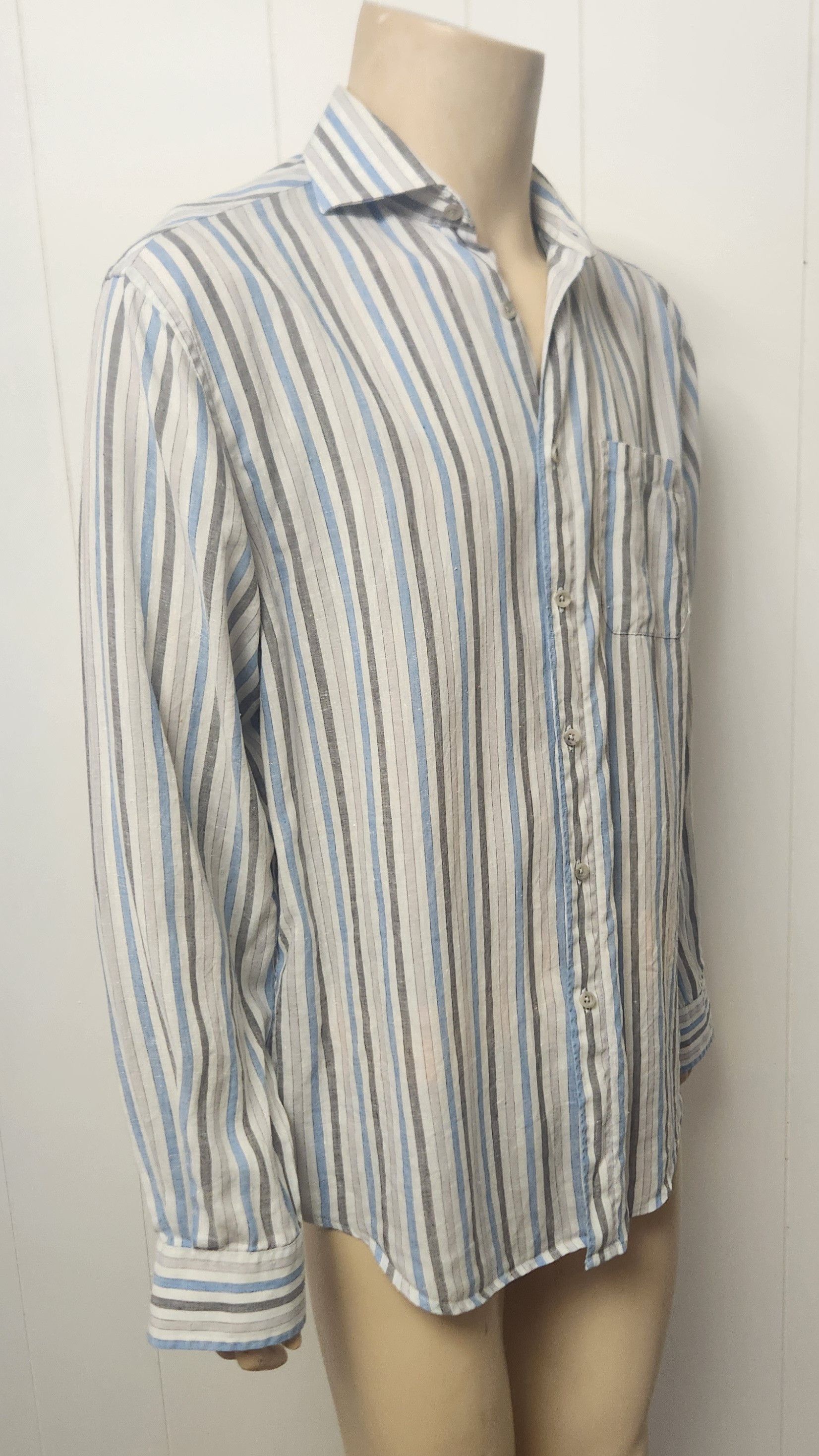 Joseph Abboud men's linen shirt M Joseph Abboud blue grey stripe Size US M / EU 48-50 / 2 - 3 Thumbnail