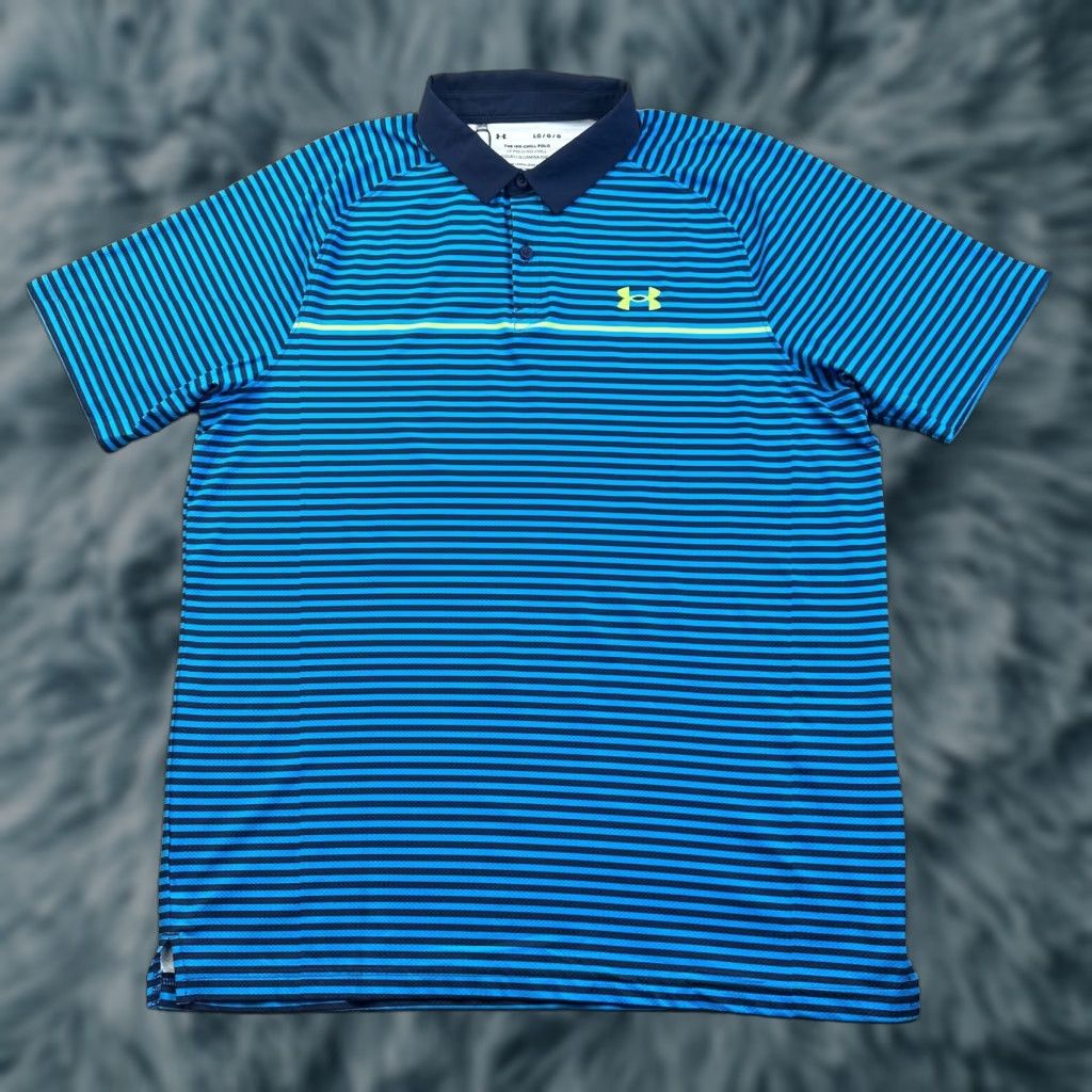 Under Armour NEW Under Armour Polo Shirt Mens Large Blue Striped Golf Iso Chill Performance Size US L / EU 52-54 / 3 - 1 Thumbnail
