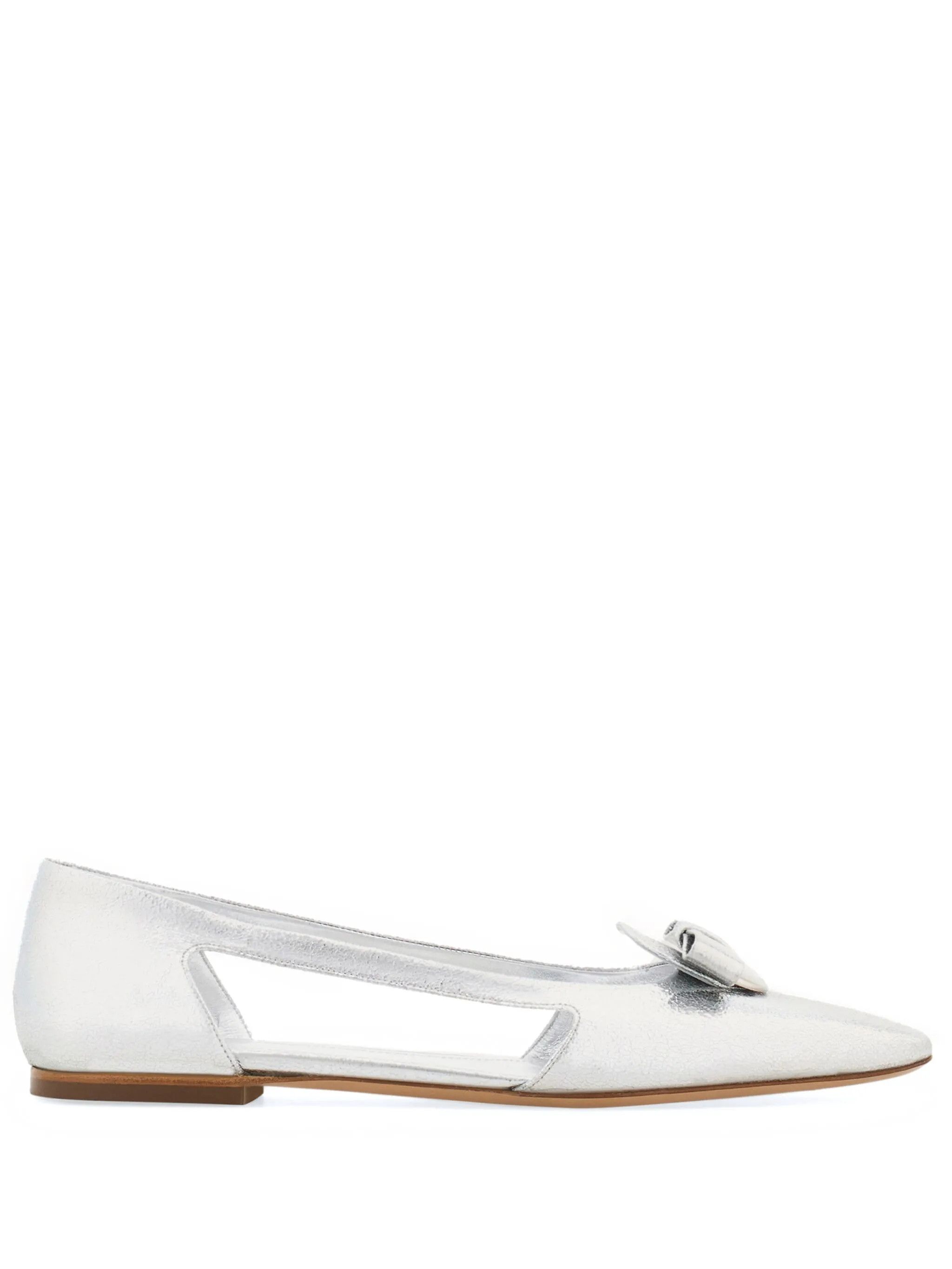 Salvatore Ferragamo o1s1rm0126 Drop Bow Ballerina Shoes in Silver Size US 6 / IT 36 - 1 Thumbnail