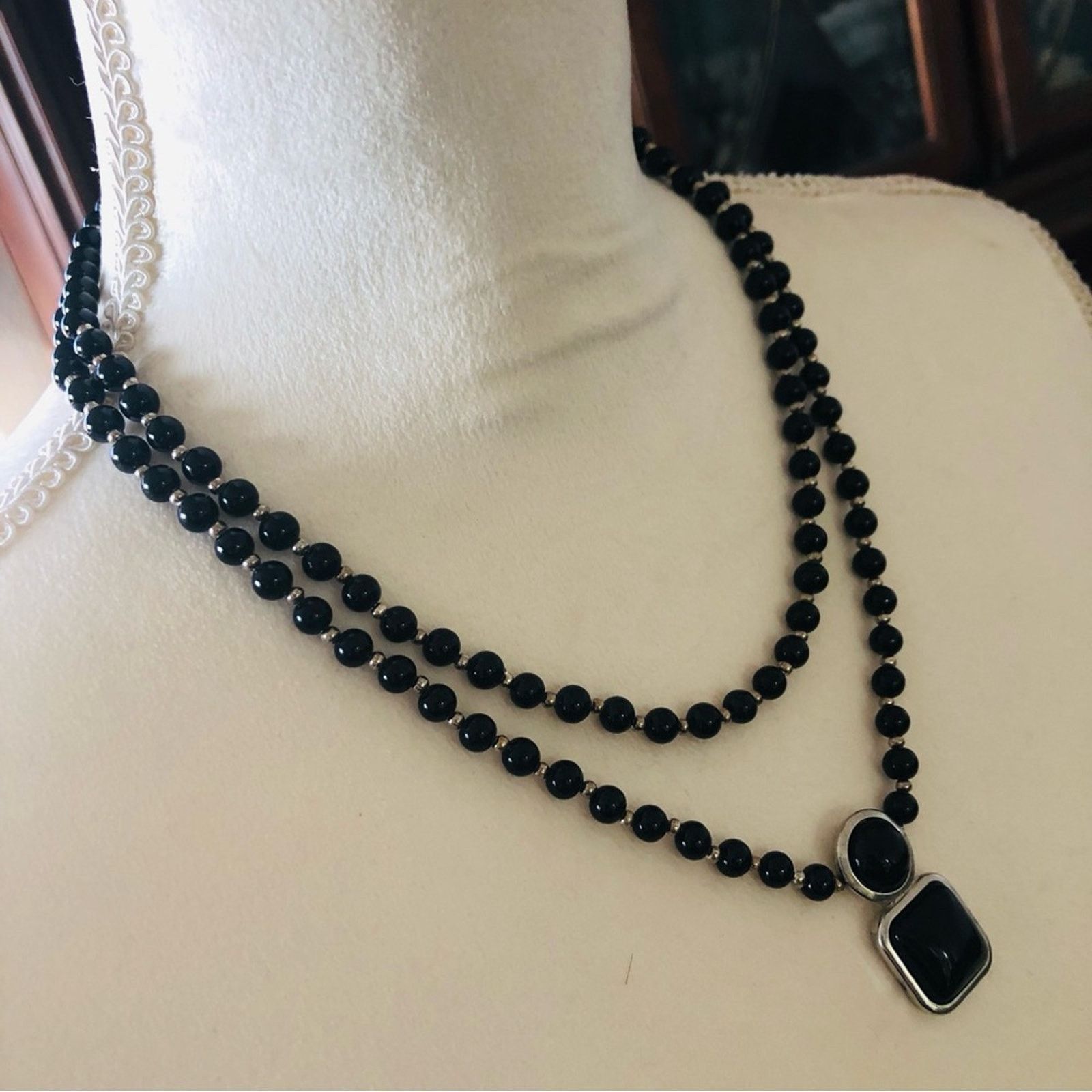 Handmade Handcrafted double strand black Czech Pearl necklace Size ONE SIZE - 4 Thumbnail