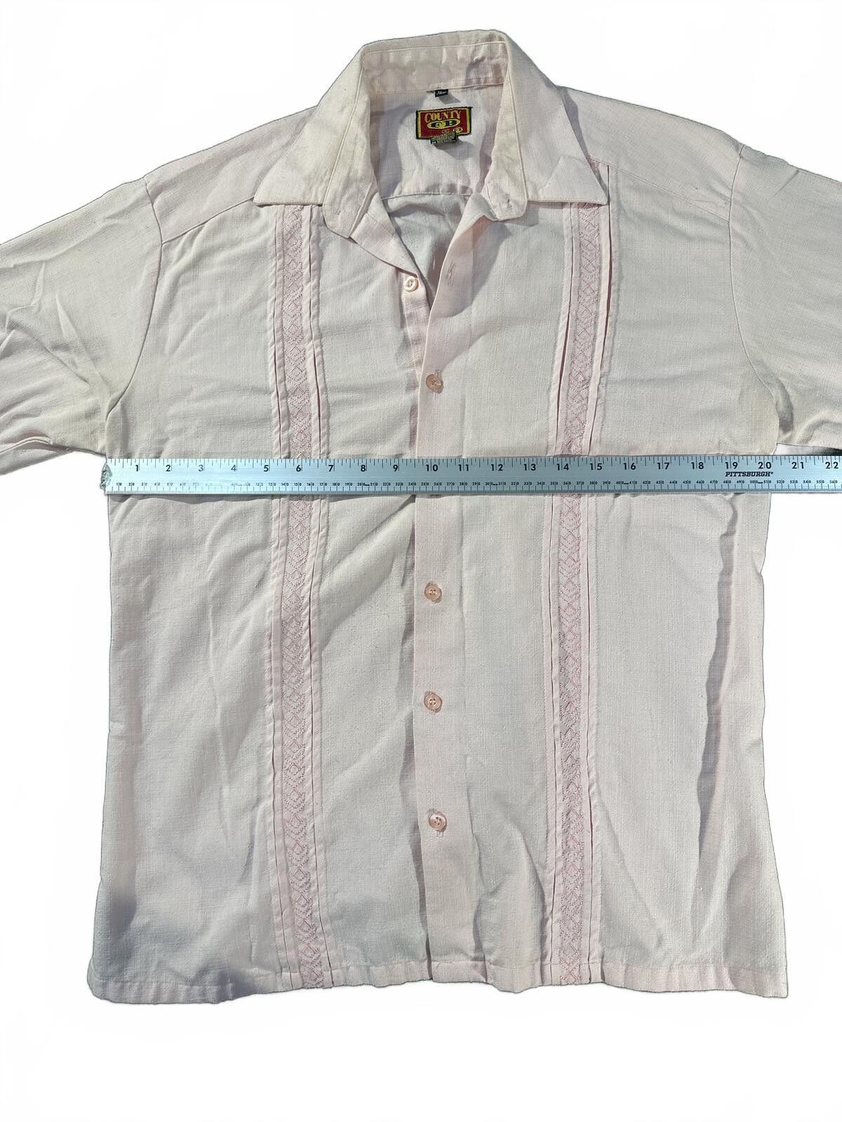 Full Count & Co. VTG County FB Men's Medium Pink Embroidered Cubavera Shirt Size US M / EU 48-50 / 2 - 6 Thumbnail
