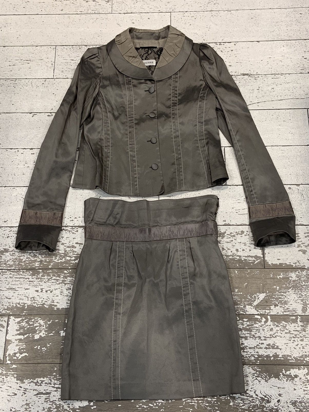 image of Silk Rochas Skirt Suit Set in Grey, Women's (Size Medium)