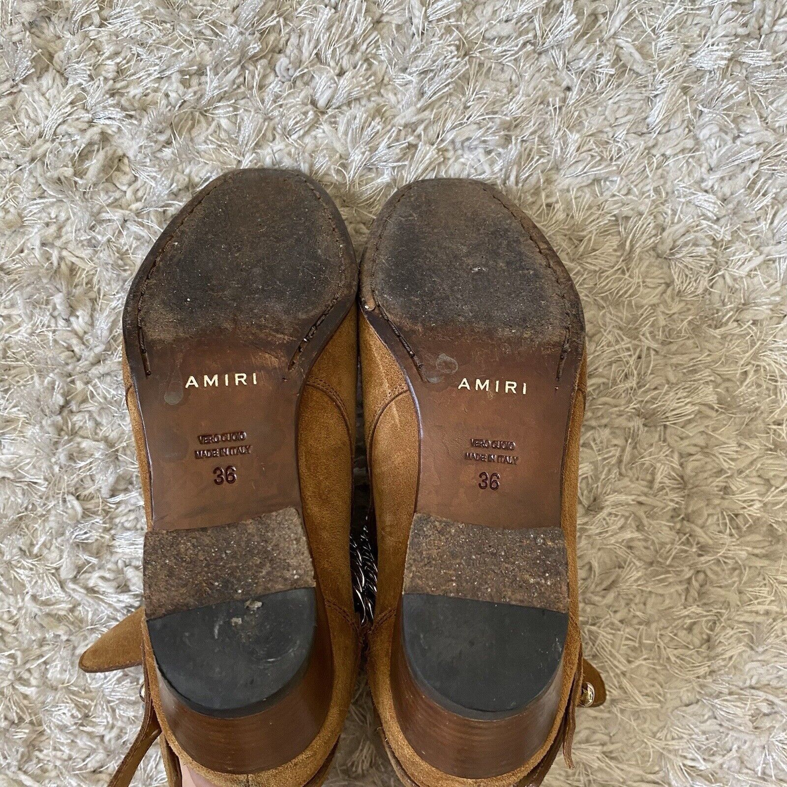 Amiri AMIRI Womens Shoes Tan Brown Suede Buckle Ankle Boots Chain Size US 6 / IT 36 - 11 Thumbnail
