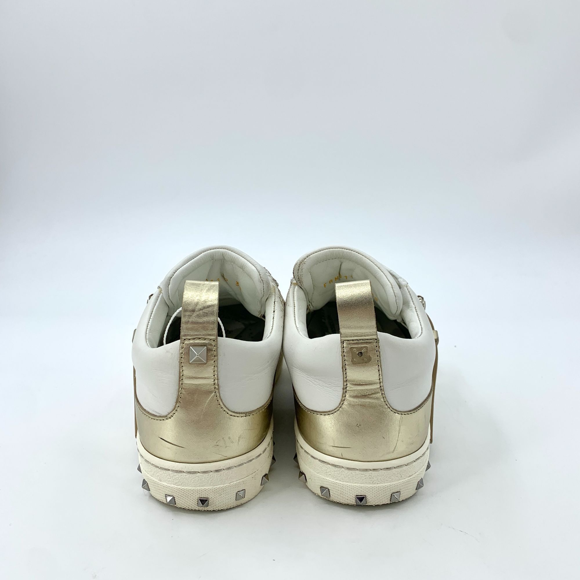Valentino Valentino White & Gold Leather Studded Strap Sneakers Size US 7 / IT 37 - 4 Thumbnail