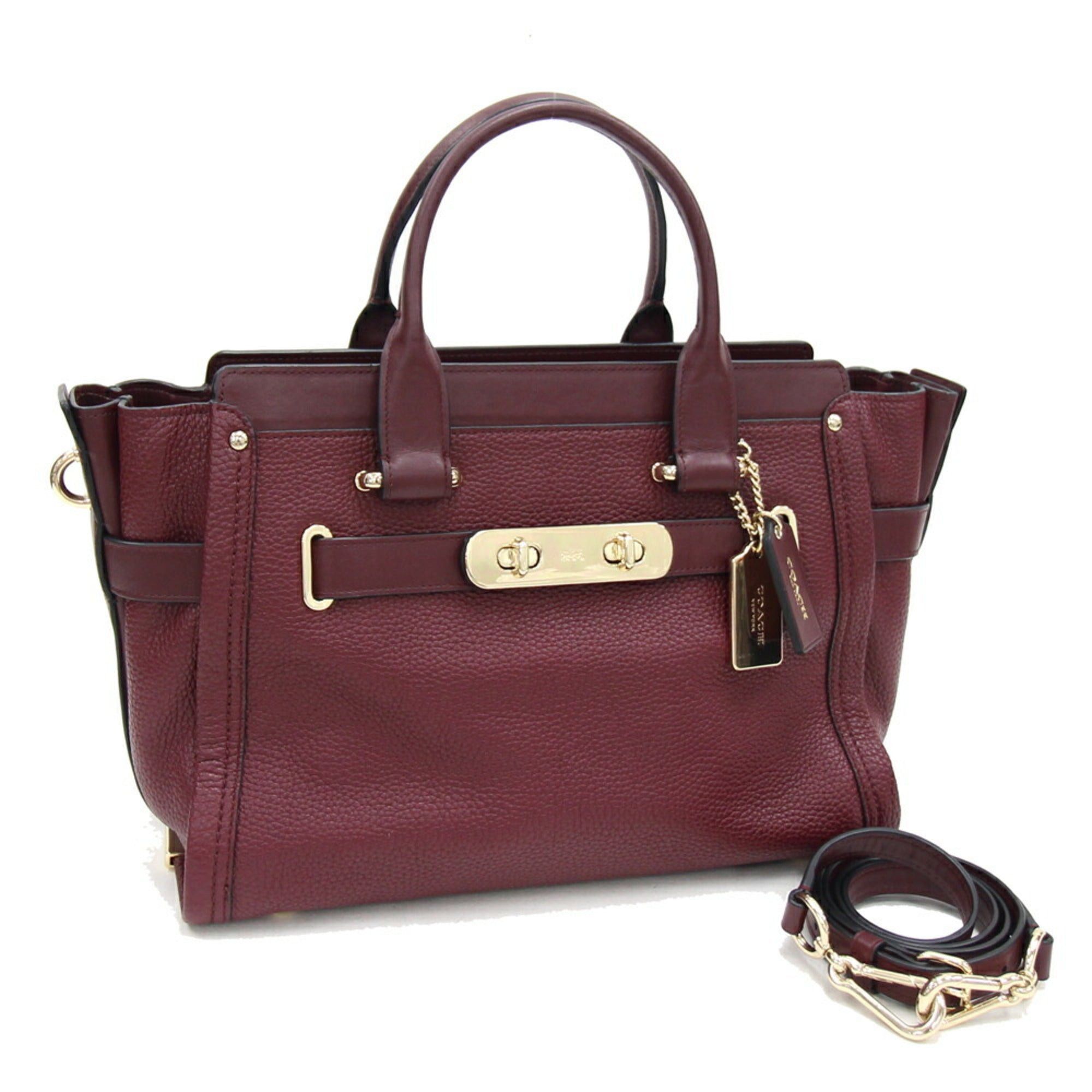 image of Coach Handbag Swagger Carryall 34408 Bordeaux Leather Shoulder Bag Women's in Red