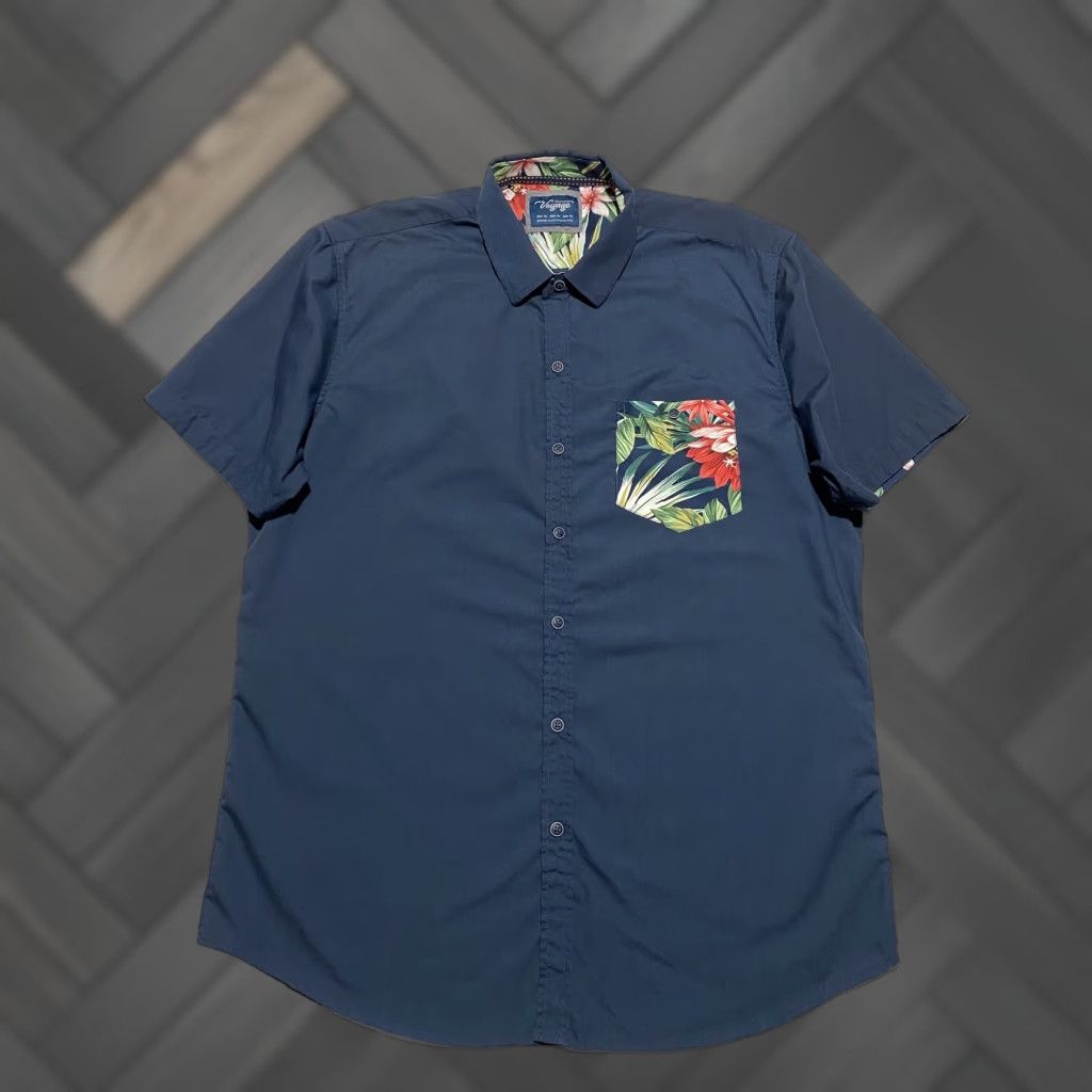 Vintage Voyage Shirt Mens XL Navy Blue Floral Pocket Short Sleeve Button Up Casual Size US XL / EU 56 / 4 - 1 Thumbnail