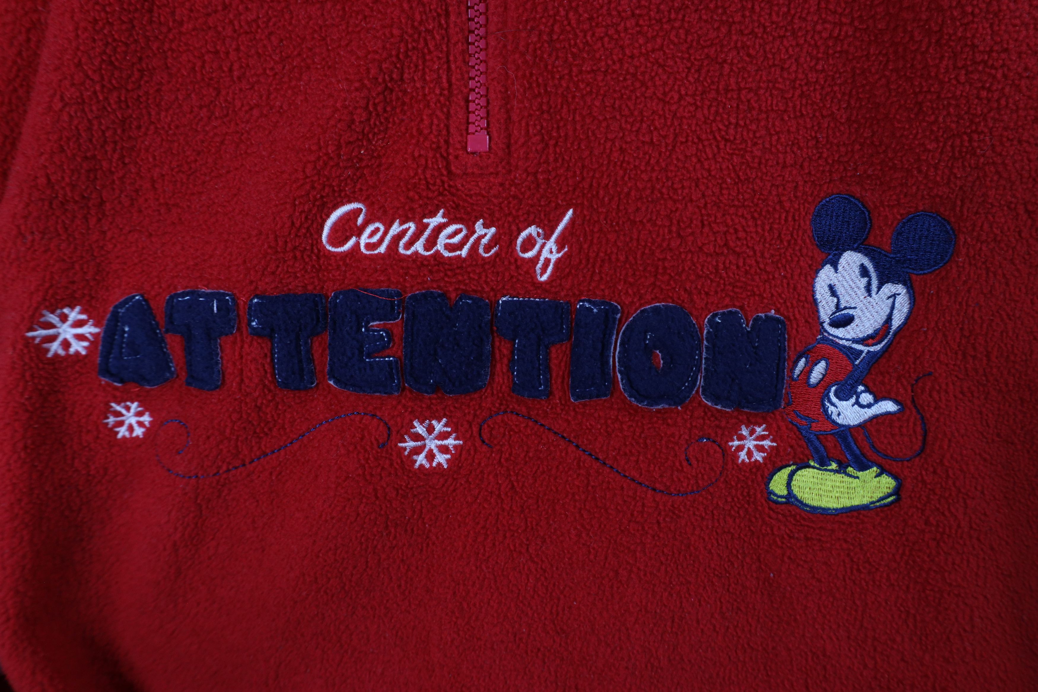 Disney × Vintage Vintage 90s Disney Attention Mickey Mouse Fleece Hoodie Red Size 4XL / US 24-26 - 4 Thumbnail