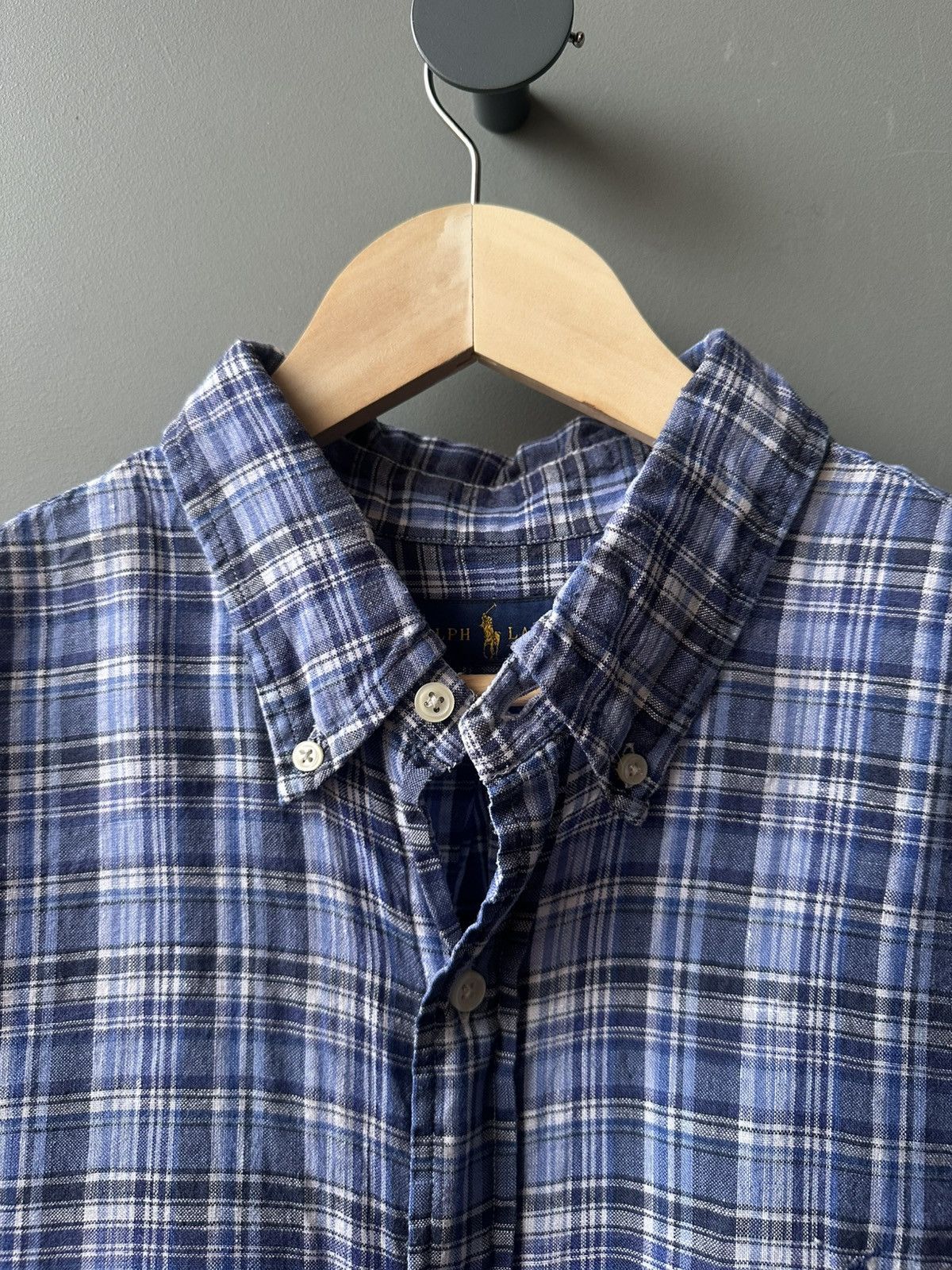 Ralph Lauren Polo Ralph Lauren Pony Logo Blue Check Linen Oxford Shirt Size US XL / EU 56 / 4 - 3 Thumbnail