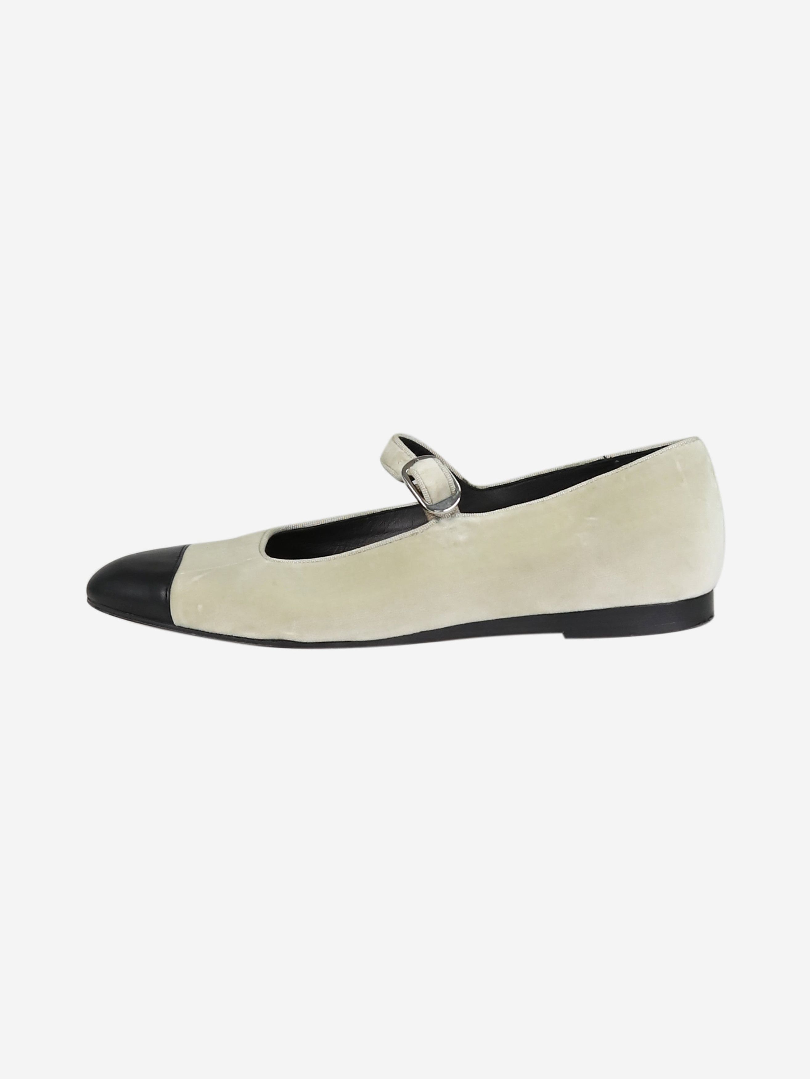 image of Le Monde Beryl Light Grey Velvet Mary Jane Ballet Flats - Size Eu 42, Women's