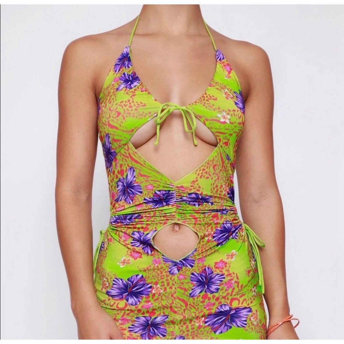 I.AM.GIA I AM GIA Green Floral Cutout Halter Keyhole Mini Dress S Size S / US 4 / IT 40 - 3 Thumbnail