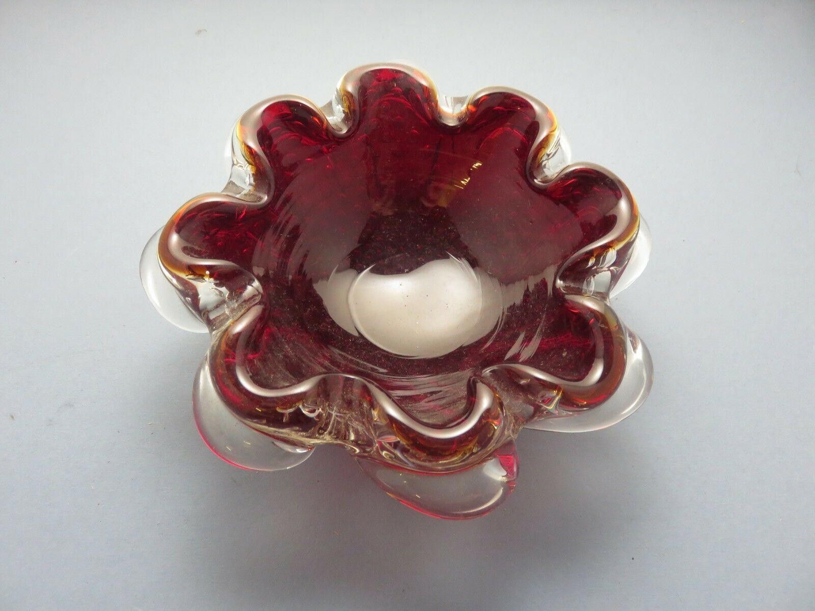 The Unbranded Brand Vintage Ruby Red And Clear Heavy Bowl 2 1/4" Size ONE SIZE - 3 Thumbnail