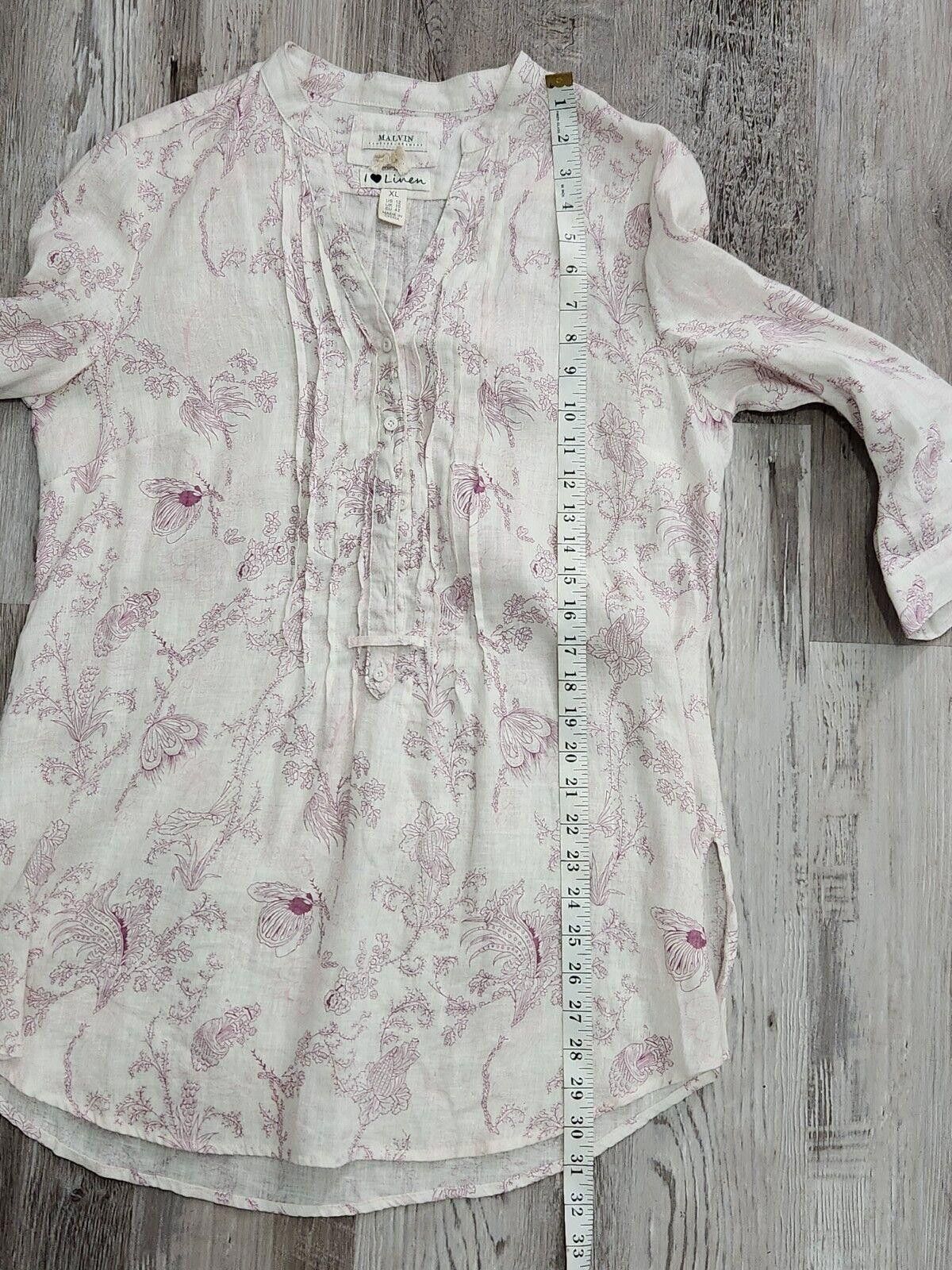 Designer Malvin I Love Linen Top Extra Large Tunic Shirt 3/4 Sleeves Size XL / US 12-14 / IT 48-50 - 4 Thumbnail