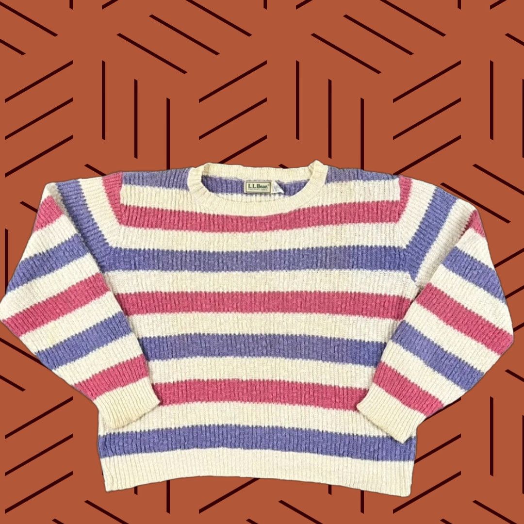 Vintage VINTAGE L.L. BEAN Women's Sweater Pullover Knit 90s Striped Casual Warm Fall Winter Pink Purple White M Size M / US 6-8 / IT 42-44 - 1 Thumbnail