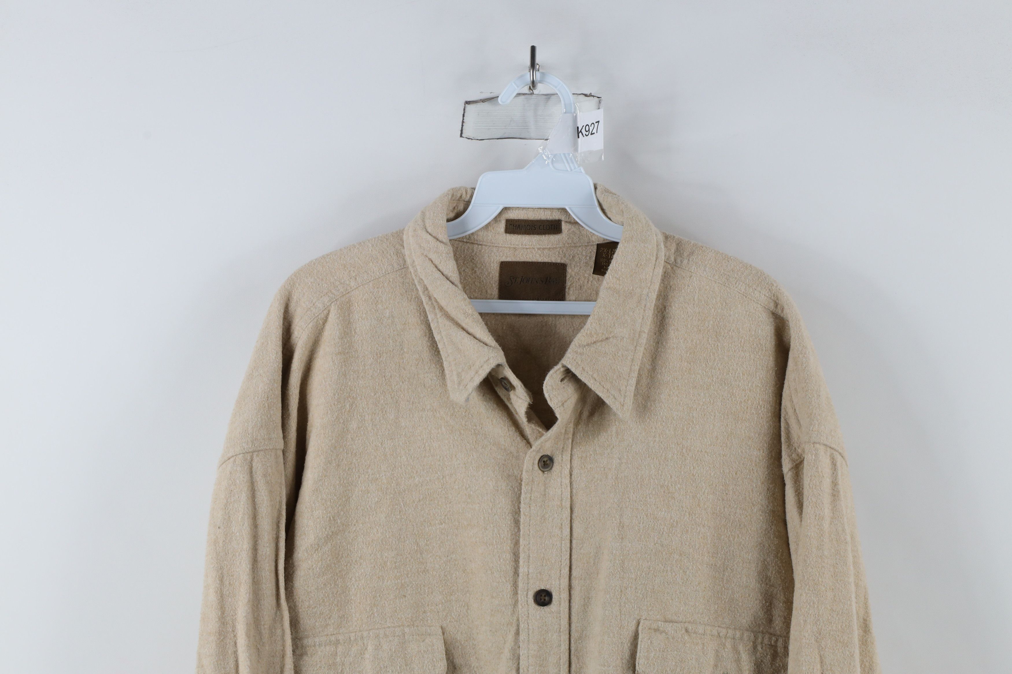 Vintage Vintage 90s Streetwear Chamois Cloth Button Shirt Beige Tan Size US XXL / EU 58 / 5 - 2 Thumbnail