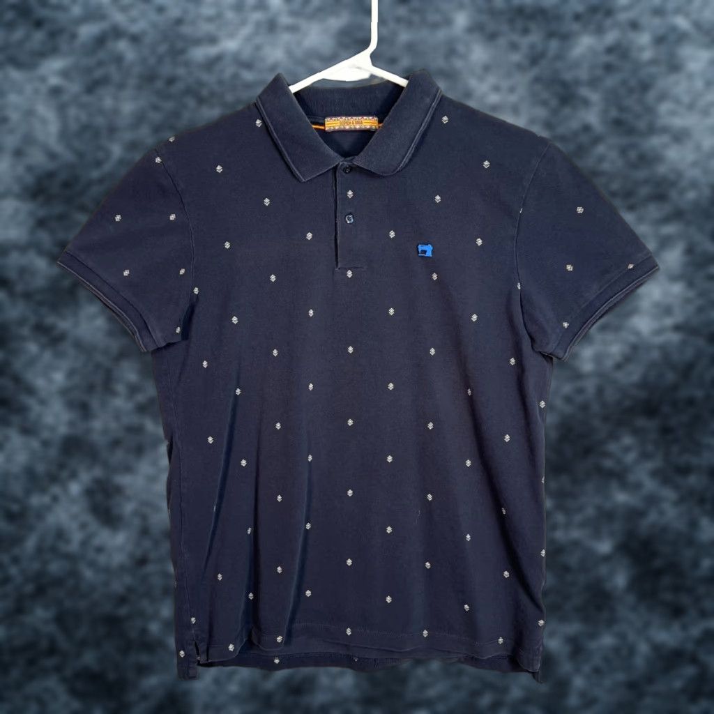 Scotch & Soda VINTAGE Scotch & Soda Polo Shirt Mens Small Navy Blue Diamond Pattern 100% Cotton Size US S / EU 44-46 / 1 - 1 Thumbnail