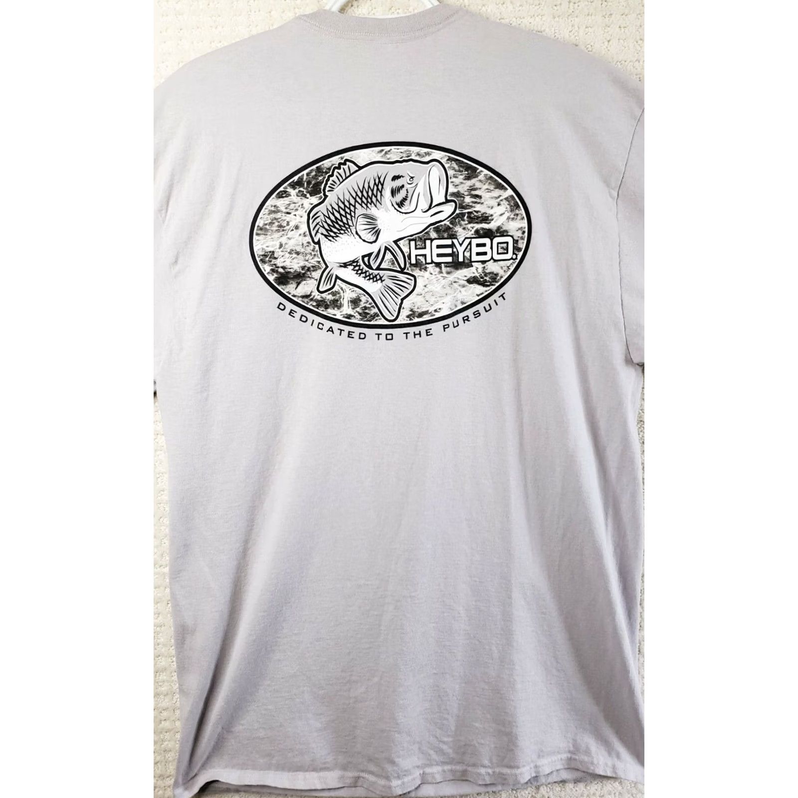 Vintage Heybo “Dedicated To The Pursuit” Largemouth Bass Men's T-Shirt XL Gray S. Sleeve Size US XL / EU 56 / 4 - 6 Thumbnail