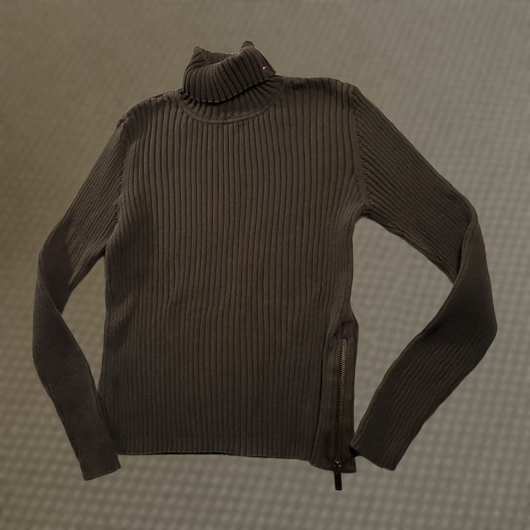 Tommy Hilfiger Tommy Hilfiger Sweater Women's XL Long Sleeve Side Zip Turtleneck Ribbed Shirt Green Size XL / US 12-14 / IT 48-50 - 1 Thumbnail