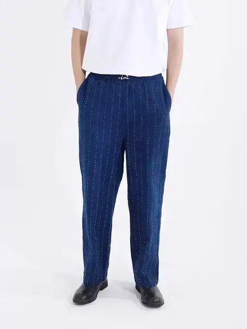 High Sport × Japanese Brand Japanese Blue Indigo Dye Striped Sashiko Pants Size US 32 / EU 48 - 2 Thumbnail
