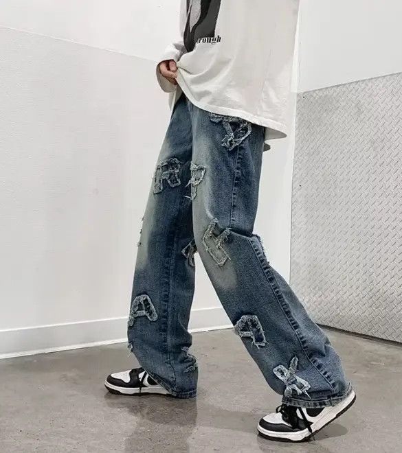 Japanese Brand American high street hiphop loose patch design washed jeans Size US 32 / EU 48 - 3 Thumbnail
