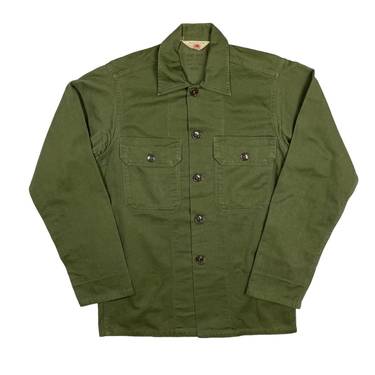 Image of Vintage 1950S Us Army "fruit Of The Loom" Type Ii Shirt in Green, Men's (Size Small)