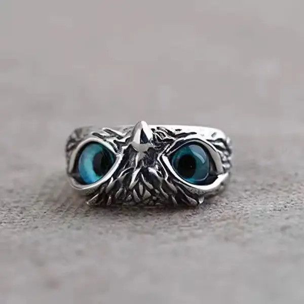 Jewelry Blue Eyed Owl Design Ring Size ONE SIZE - 5 Thumbnail