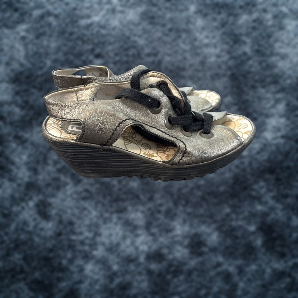 Fly London VINTAGE Fly London Ylfa Sandal Women's Sandal Lace Up Wedge Leather Gold EU 40 US 9-9.5 Shoes Mens? Size US 9 / IT 39 - 1 Thumbnail