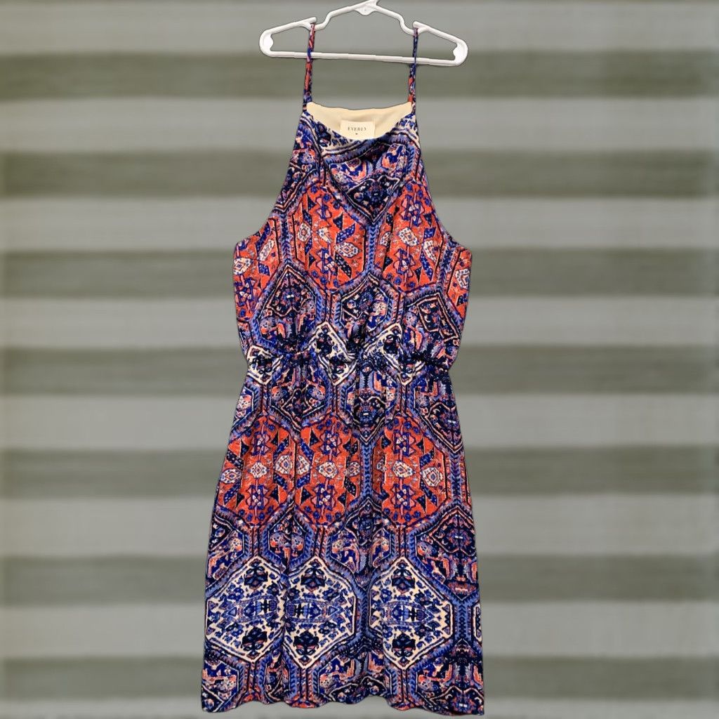 Vintage Everly Dress NWT Womens S Sundress Spaghetti Strap Elastic Waist Lined USA Red Blue Ivory Knee Length Vestless? Size S / US 4 / IT 40 - 1 Thumbnail