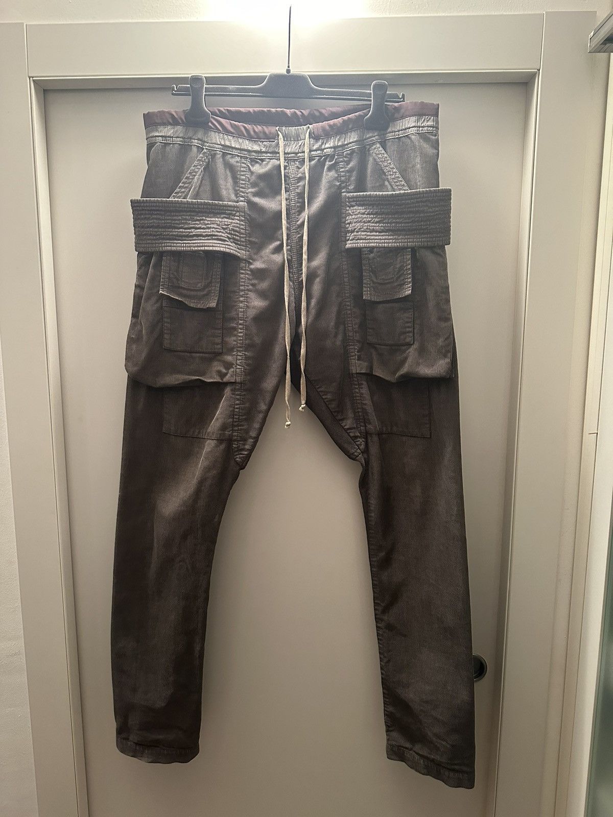 image of Rick Owens Corduroy Cargo Pants in Green, Men's (Size 32)