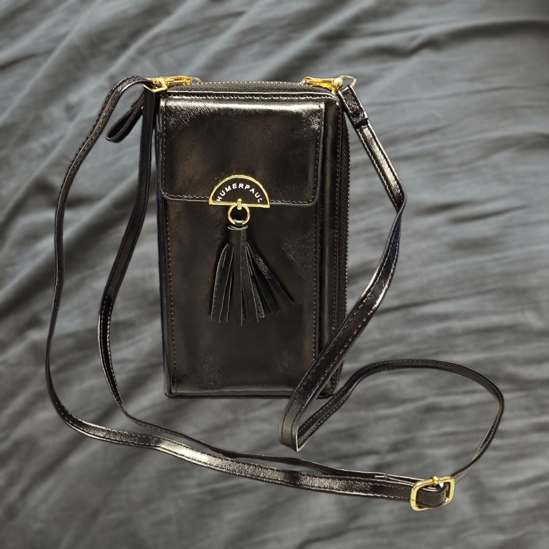Vintage Humerpaul Crossbody Phone Bag Women's Black Multi Compartment Adjustable Strap XS Small Crossbody Mens Womens Girls Boys? Size ONE SIZE - 1 Thumbnail