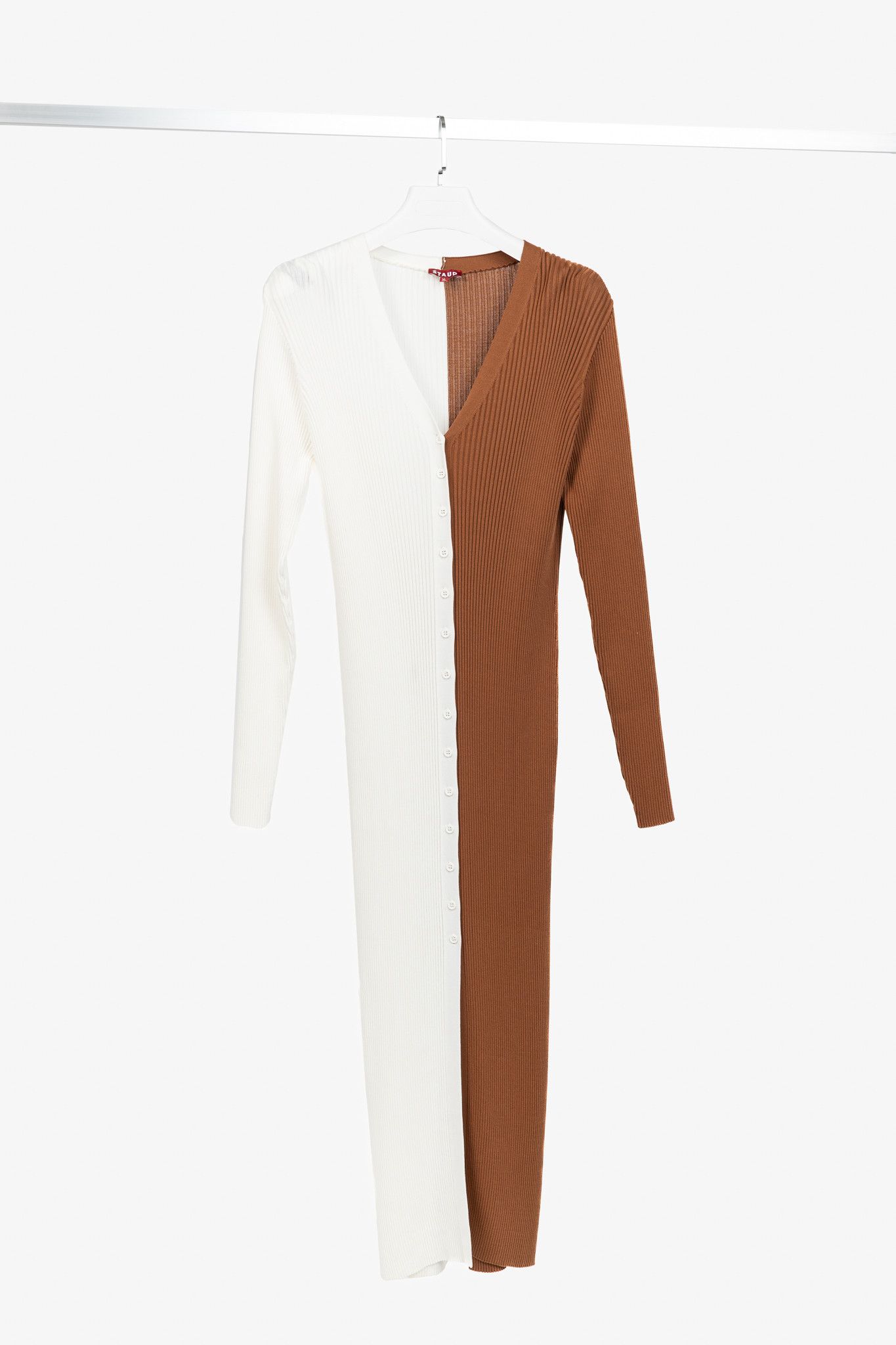 Staud STAUD Shoko Tan & White Colourblock Sweater Dress Size XL / US 12-14 / IT 48-50 - 1 Thumbnail