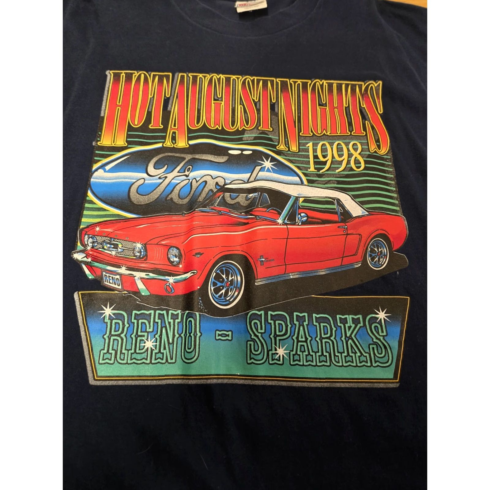 Hanes VINTAGE Ford Mustang Shirt Mens XL Blue 1998 Hot August Nights Reno Sparks Hanes Beefy-T T-Shirt Mens Graphic Print Cars 90s Vintage Size US XL / EU 56 / 4 - 2 Thumbnail
