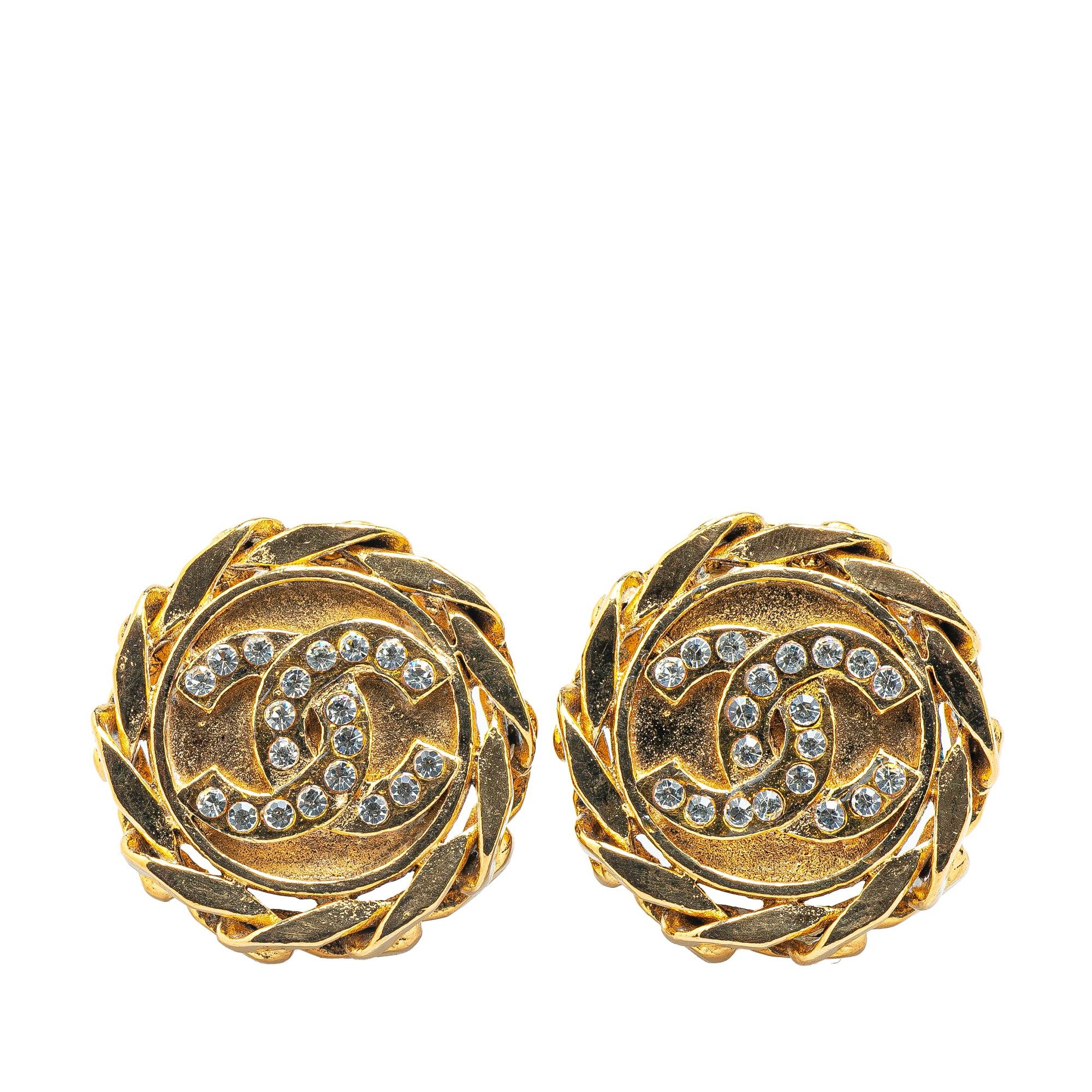 Chanel Chanel Gold Plated CC Rhinestones Clip on Earrings Gold Size ONE SIZE - 1 Thumbnail