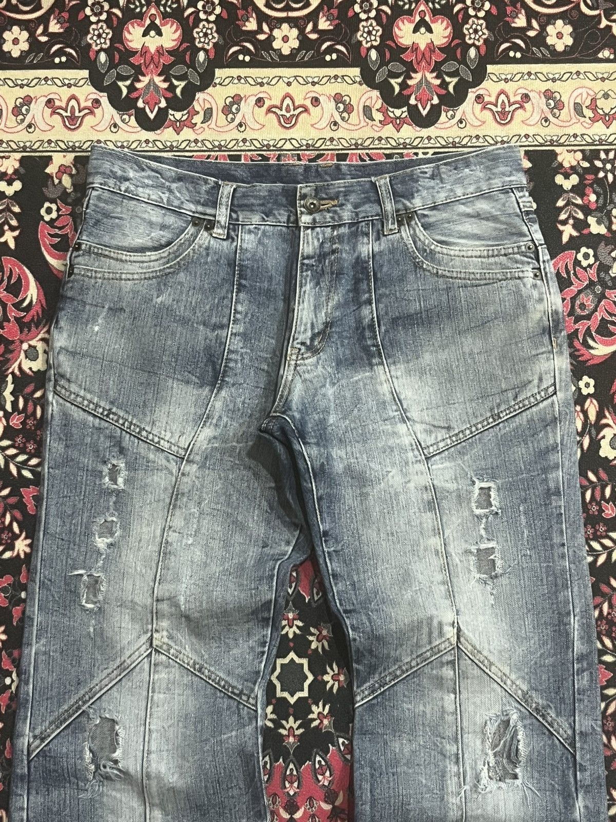 semanticdesign Semantic Design Light Blue Panel Distressed Flare Jeans Size US 32 / EU 48 - 4 Thumbnail