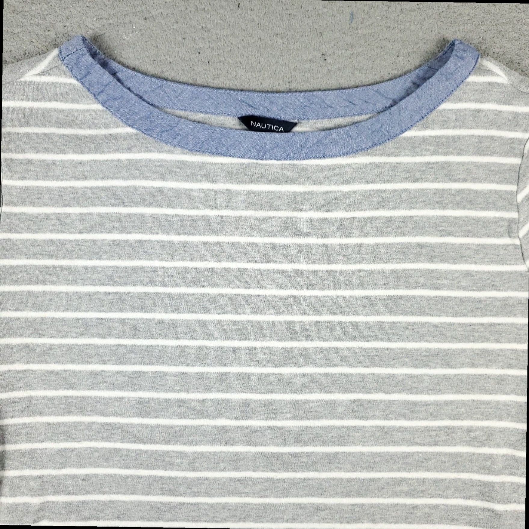 Nautica Nautica Womens Gray White Striped Long Sleeve T Shirt XL Size XL / US 12-14 / IT 48-50 - 2 Thumbnail
