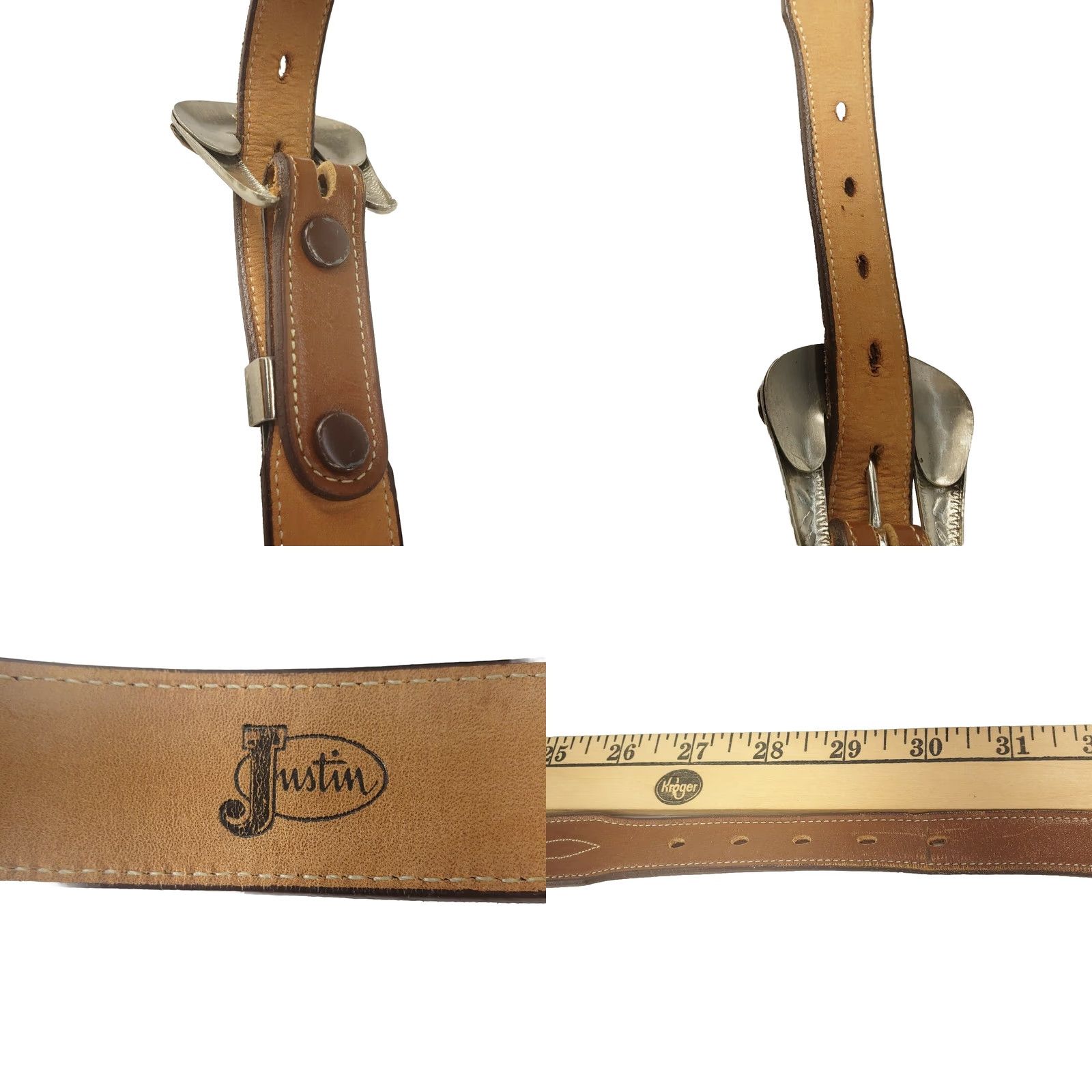 Justin Boots Justin Stitched Leather Belt Women’s Size 28 Brown 1 1/4" Wave Stitch Silver Nickel Buckle Justin Boots Cowgirl Western Belt Mens Womens Girls? Size ONE SIZE - 8 Thumbnail