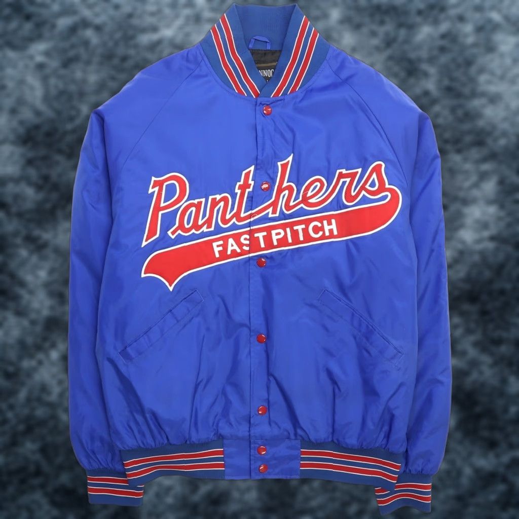 VINTAGE Panthers Bomber Jacket Men Large Blue Nylon Casual