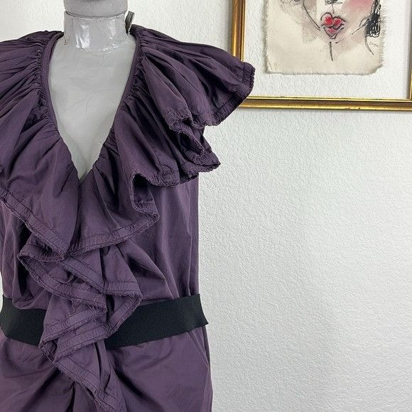 Lanvin VTG 90s Lanvin V Neck Ruffle Belted Zip French Mini Dress Size XS / US 0-2 / IT 36-38 - 2 Thumbnail