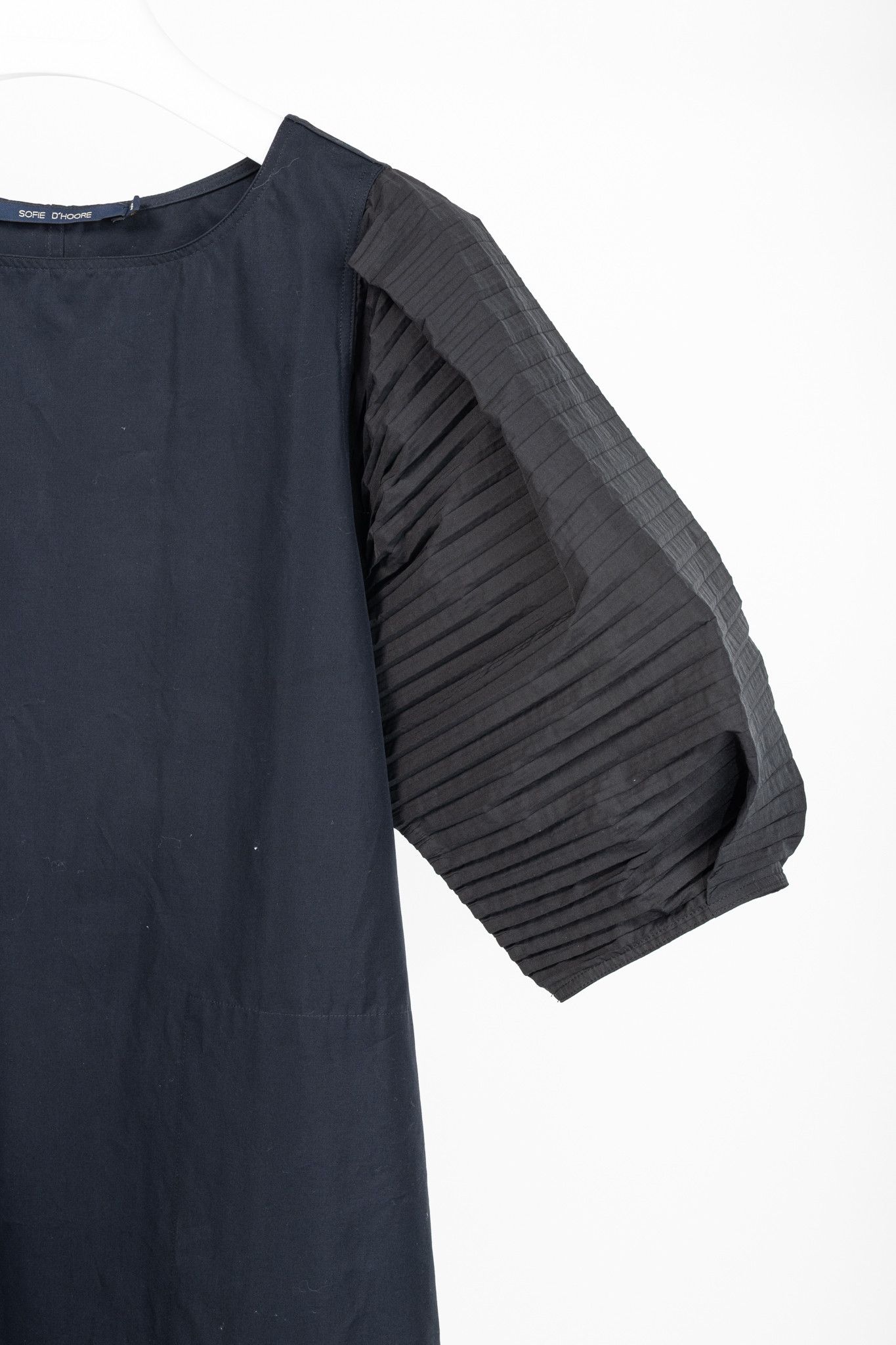 SOFIE D'HOORE Sofie D'Hoore Navy Cotton Pleated-Sleeve Midi Shift Dress Size L / US 10 / IT 46 - 5 Thumbnail