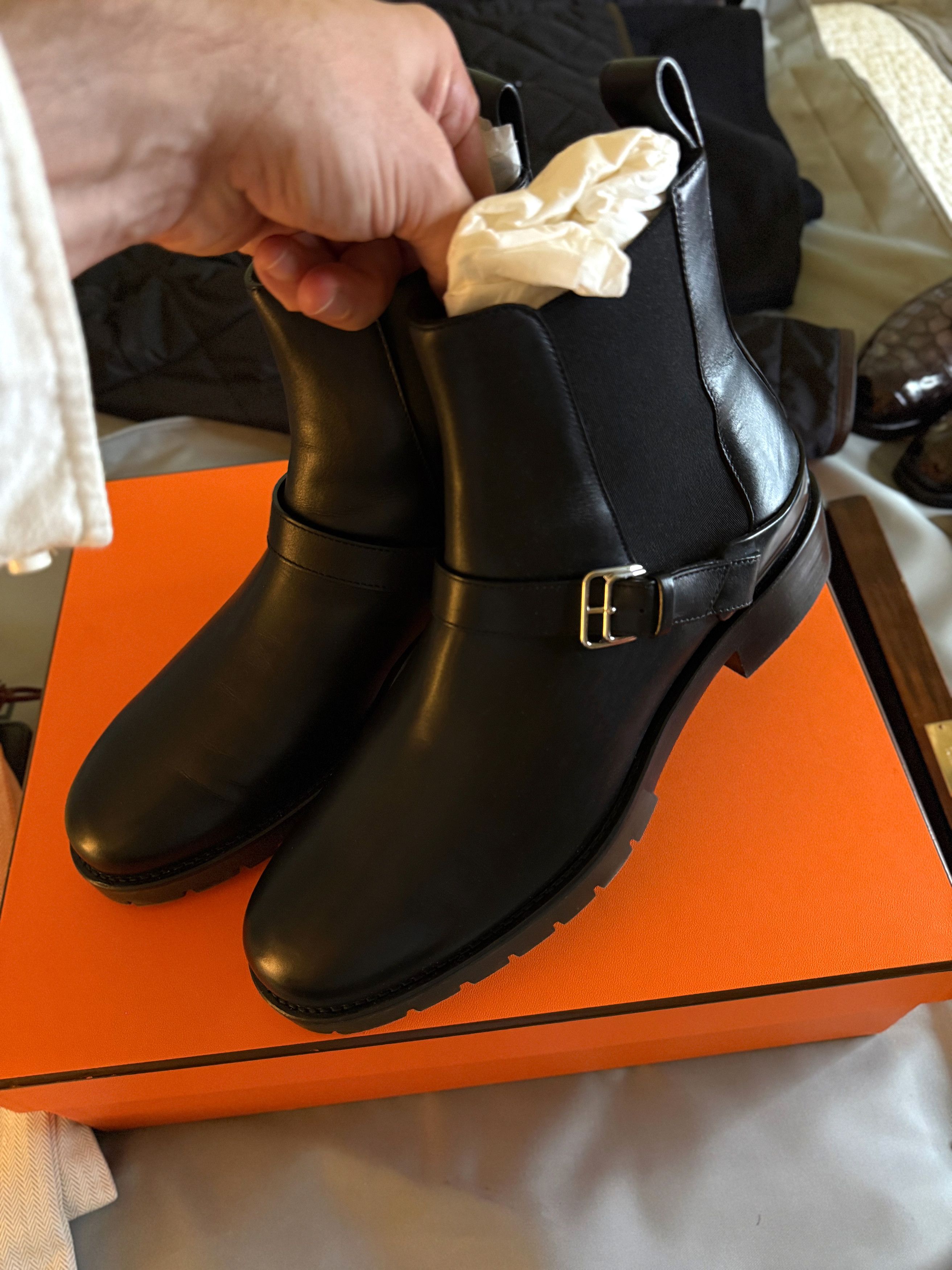 Hermes Fits 10.5, Ultimate Rare $1,800 Silver Buckle Ankle Boots Size US 10 / EU 43 - 1 Thumbnail