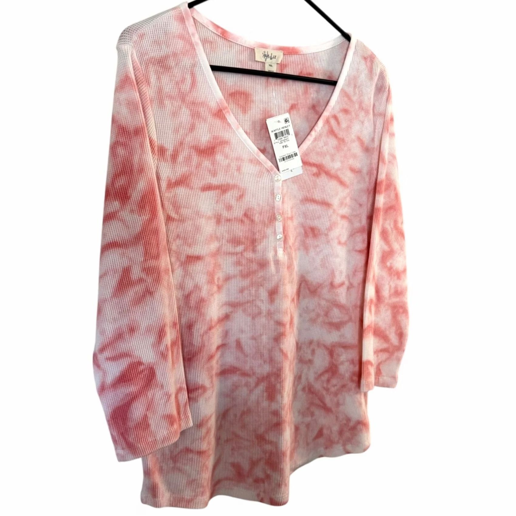 Style & Co VINTAGE Style & Co Tie-Dye Waffle Knit Henley Shirt Pink Women's Petite XL NEW Size XL / US 12-14 / IT 48-50 - 3 Thumbnail