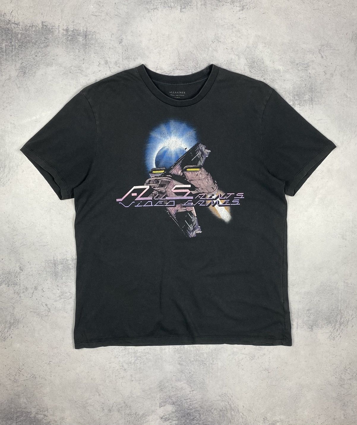 Allsaints Allsaints Arcade Space Faded Black T Shirt Size L Size US L / EU 52-54 / 3 - 2 Thumbnail