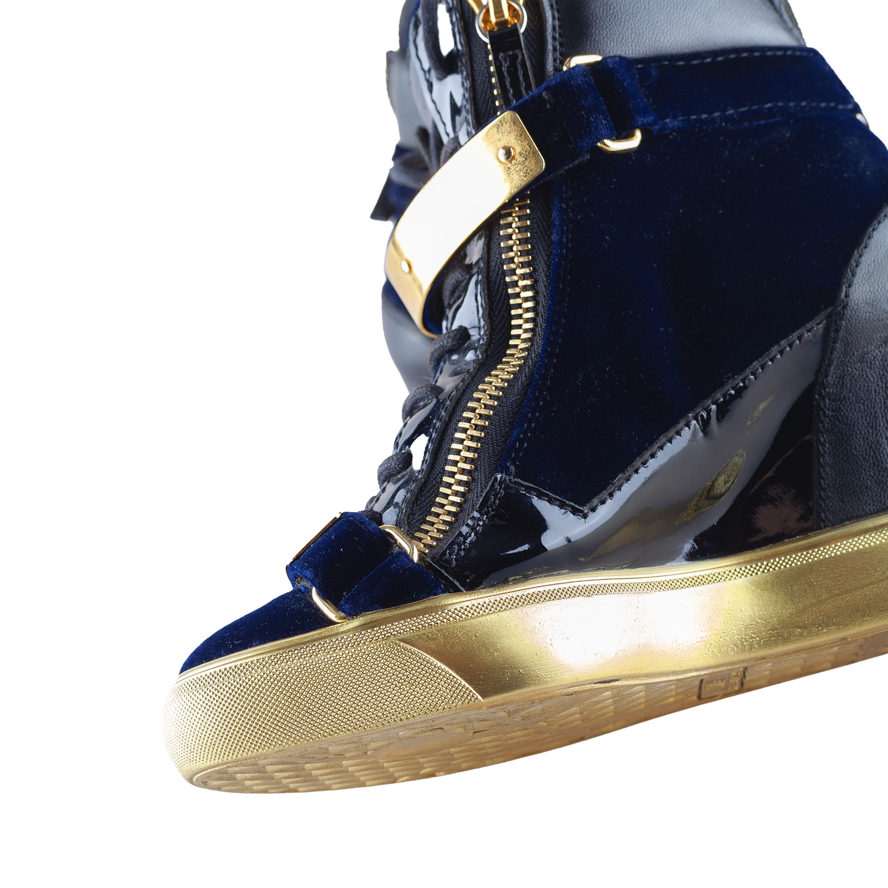 Giuseppe Zanotti Giuseppe Zanotti Navy Golden Velour Wedge Sneakers Size US 6.5 / IT 36.5 - 12 Thumbnail