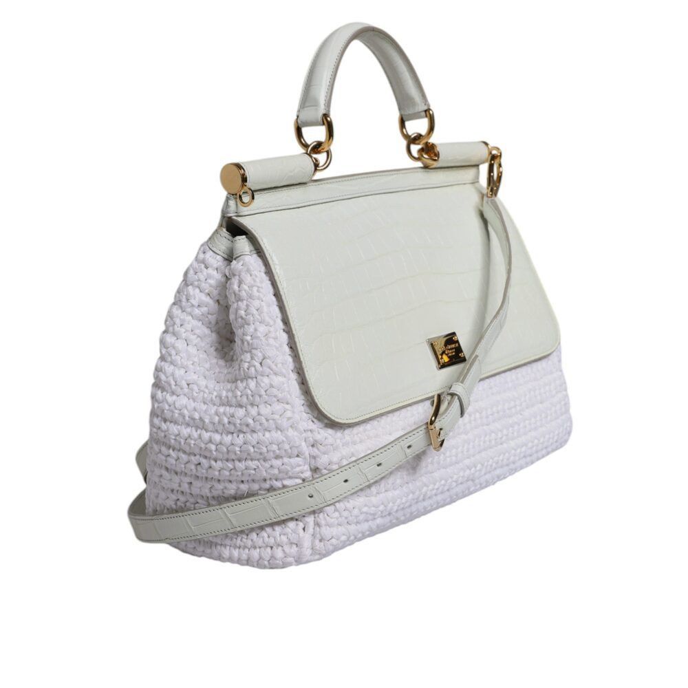 Dolce & Gabbana Dolce & Gabbana White Rafia Leather Top Handle Crossbody Bag Size ONE SIZE - 4 Thumbnail