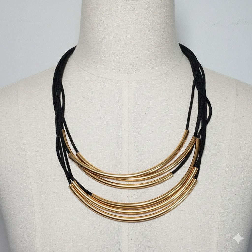 Other Brass 25" Artisan Necklace Tube Pipe on Elastic Cord Lobster Size ONE SIZE - 1 Thumbnail